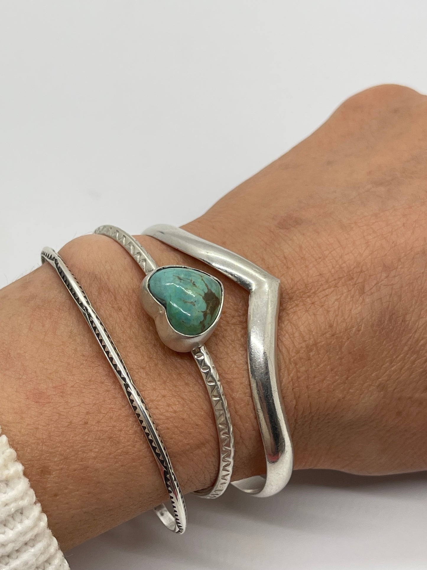 5 3/4"-7" Turquoise Heart Bracelet by Donovan Skeet, Navajo