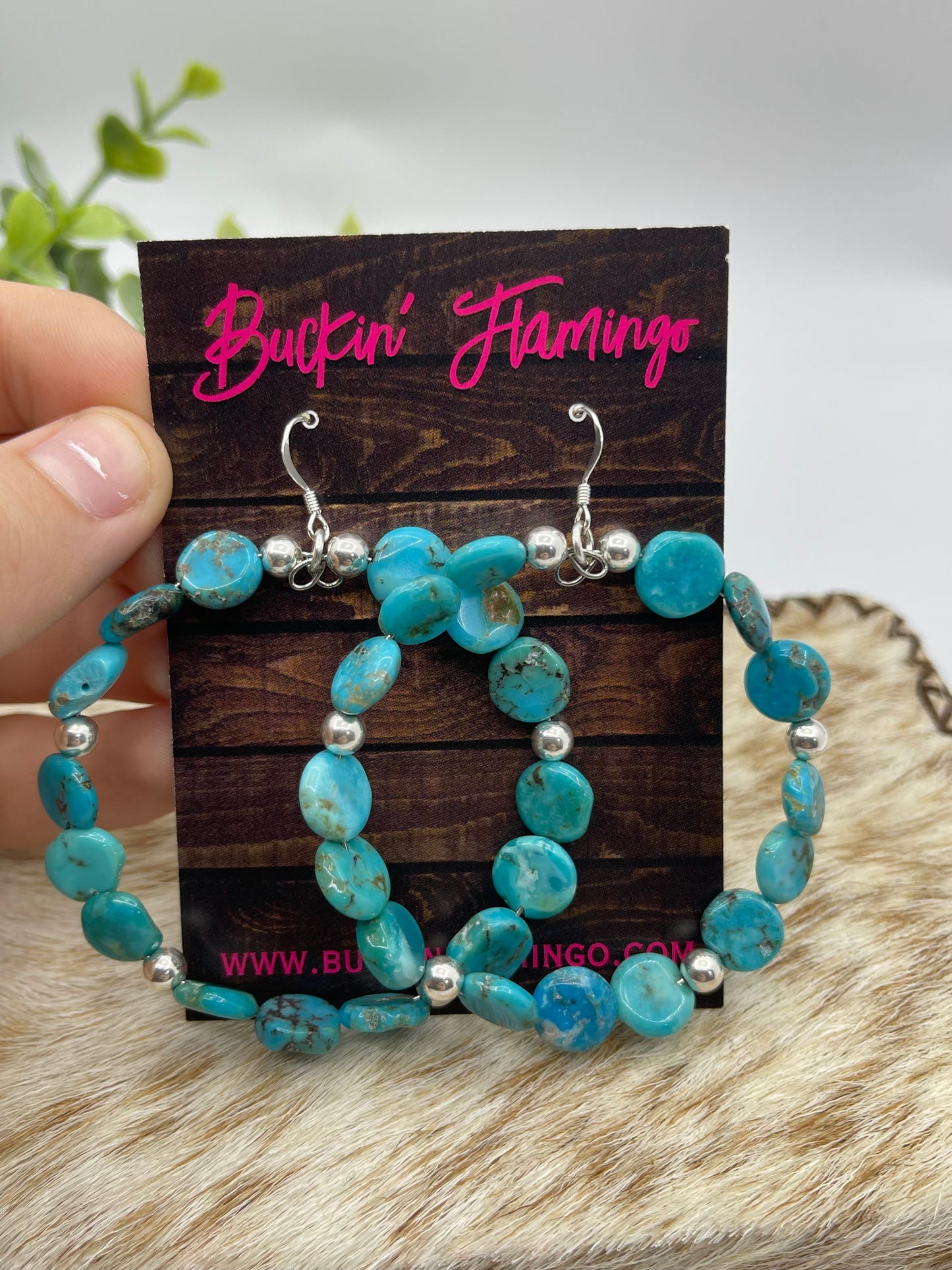 Kingman Turquoise Round Bead Hoop Earrings by Tammy Nolcott, Navajo