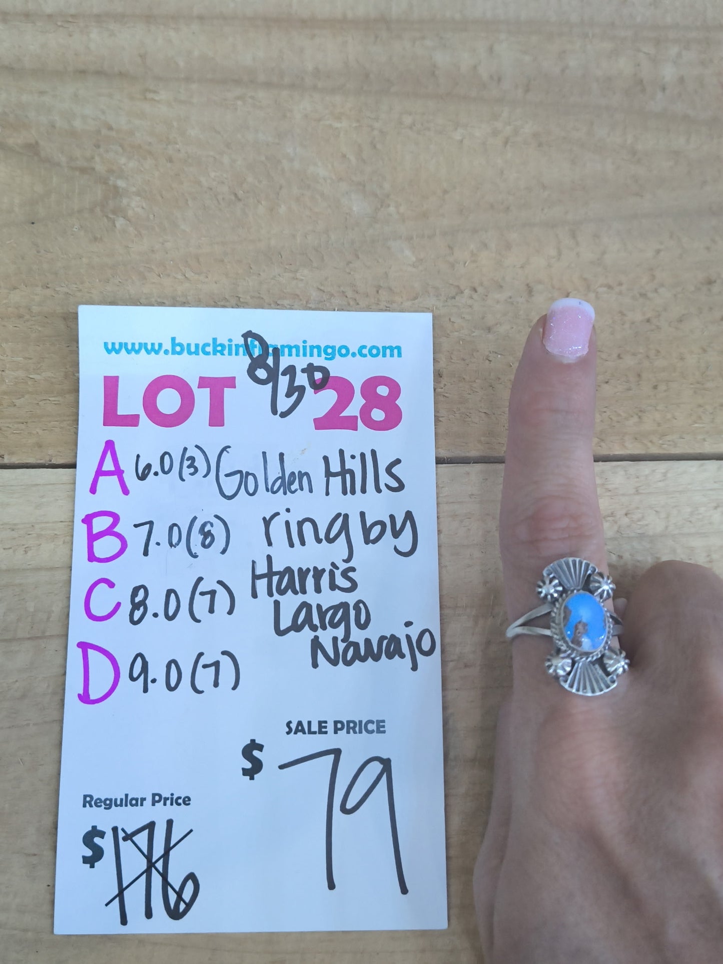 LOT 28 A 8/30 6.0 Golden Hills Ring by Harris Largo, Navajo