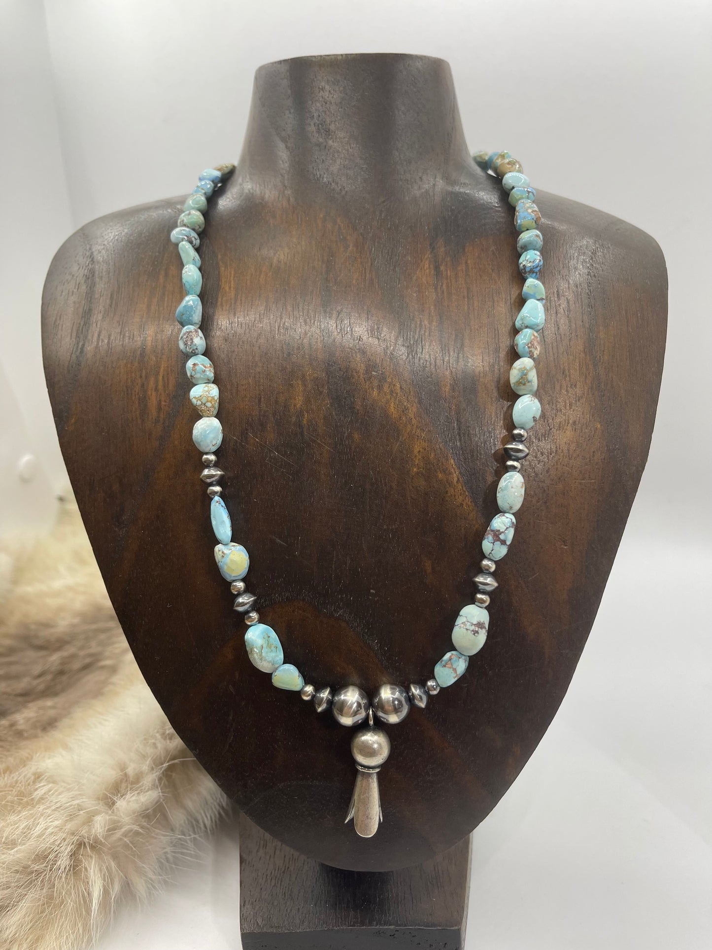 19" Golden Hills Turquoise with Navajo Pearl and Blossom Necklace