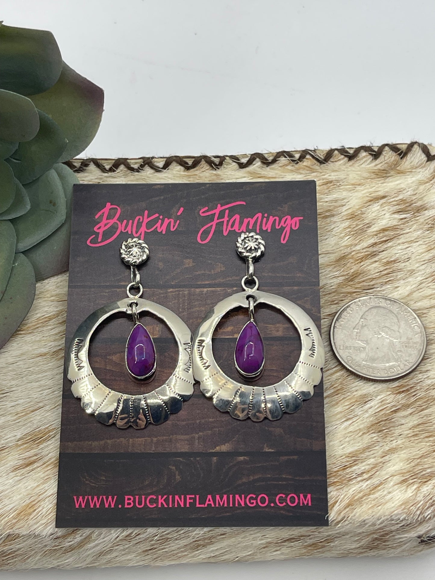 Purple Mojave Post Dangle Hoop Earrings by Sheena Jack, Navajo