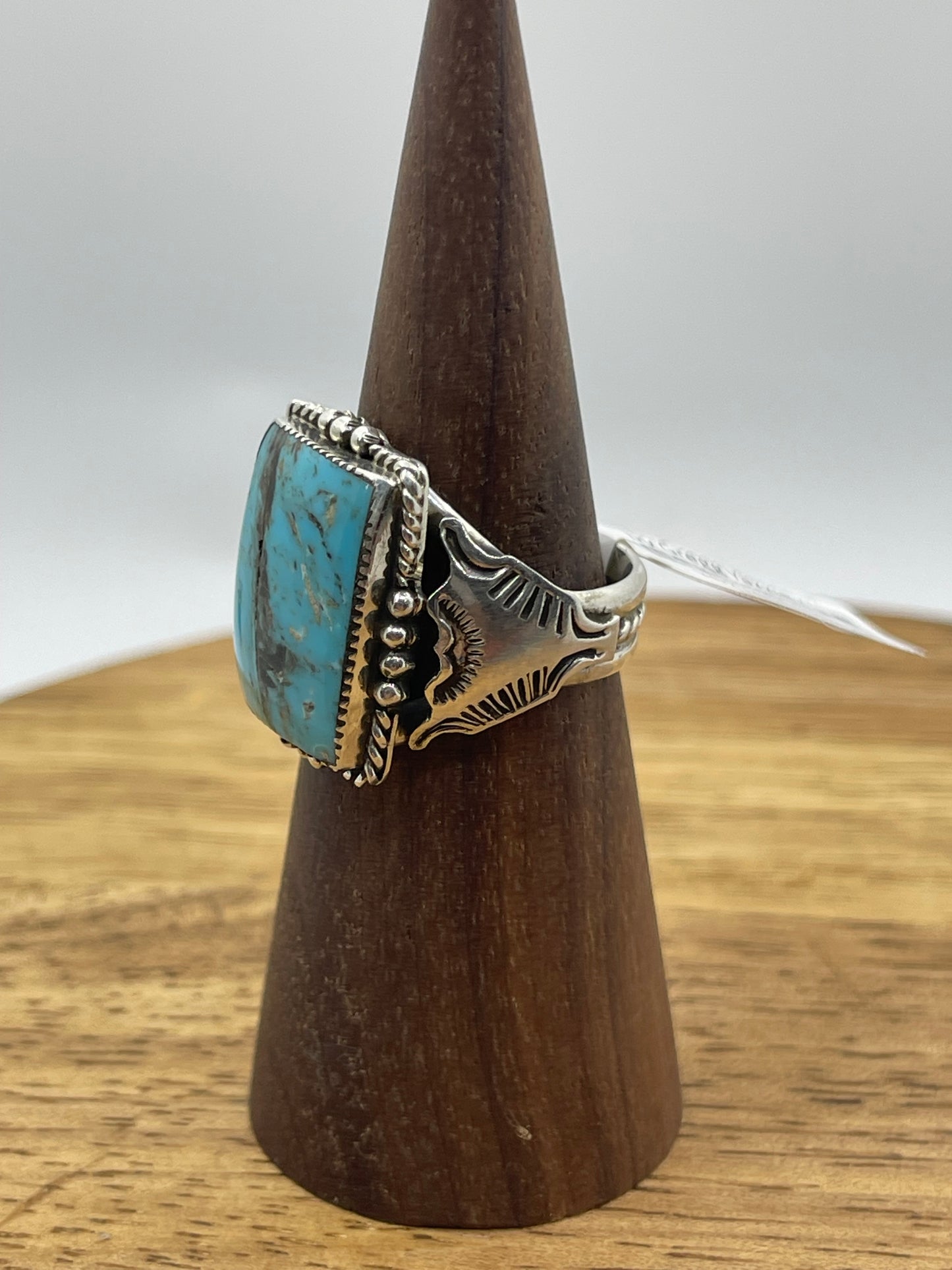 9.0 Rectangle Kingman Turquoise Ring by Gregg Yazzie, Navajo