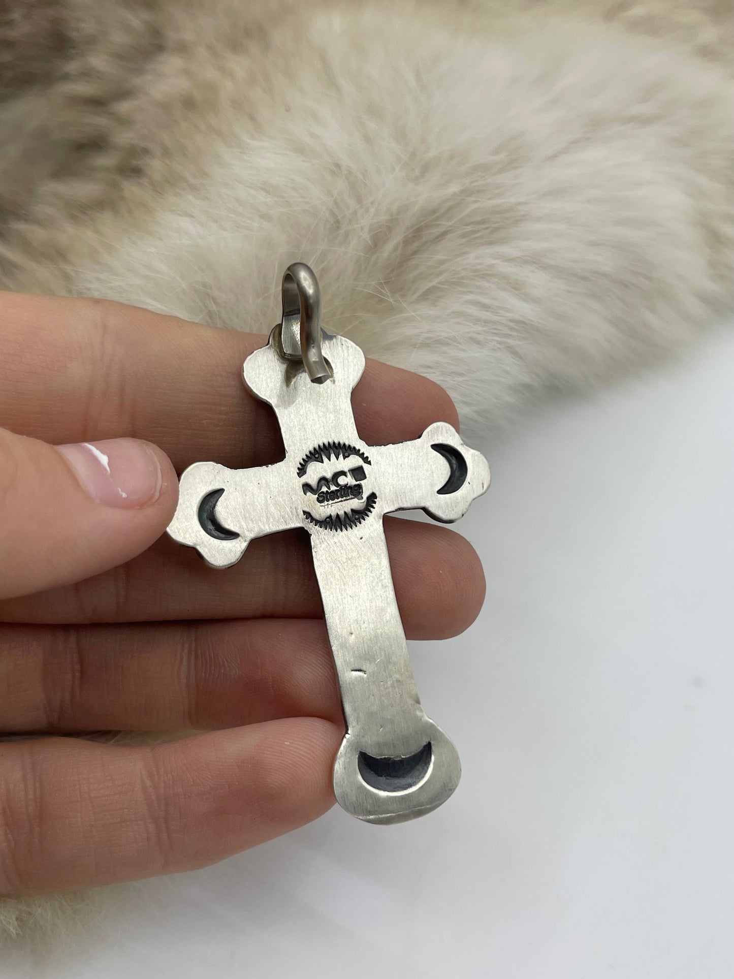 Sterling Cross With Turquoise Pendant by Martha Cayatineto, Navajo