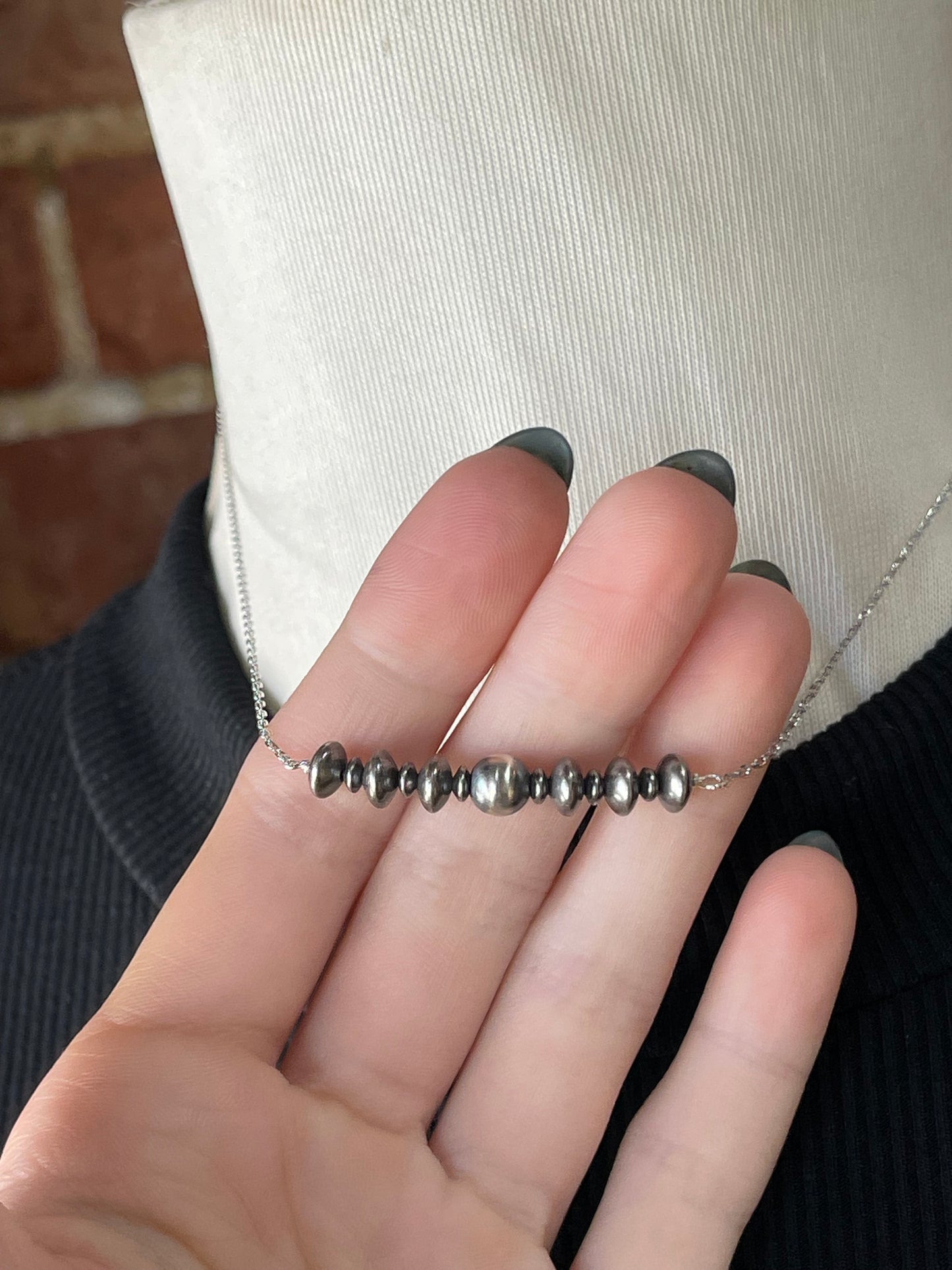 16" Navajo Style Pearls Bar Necklace