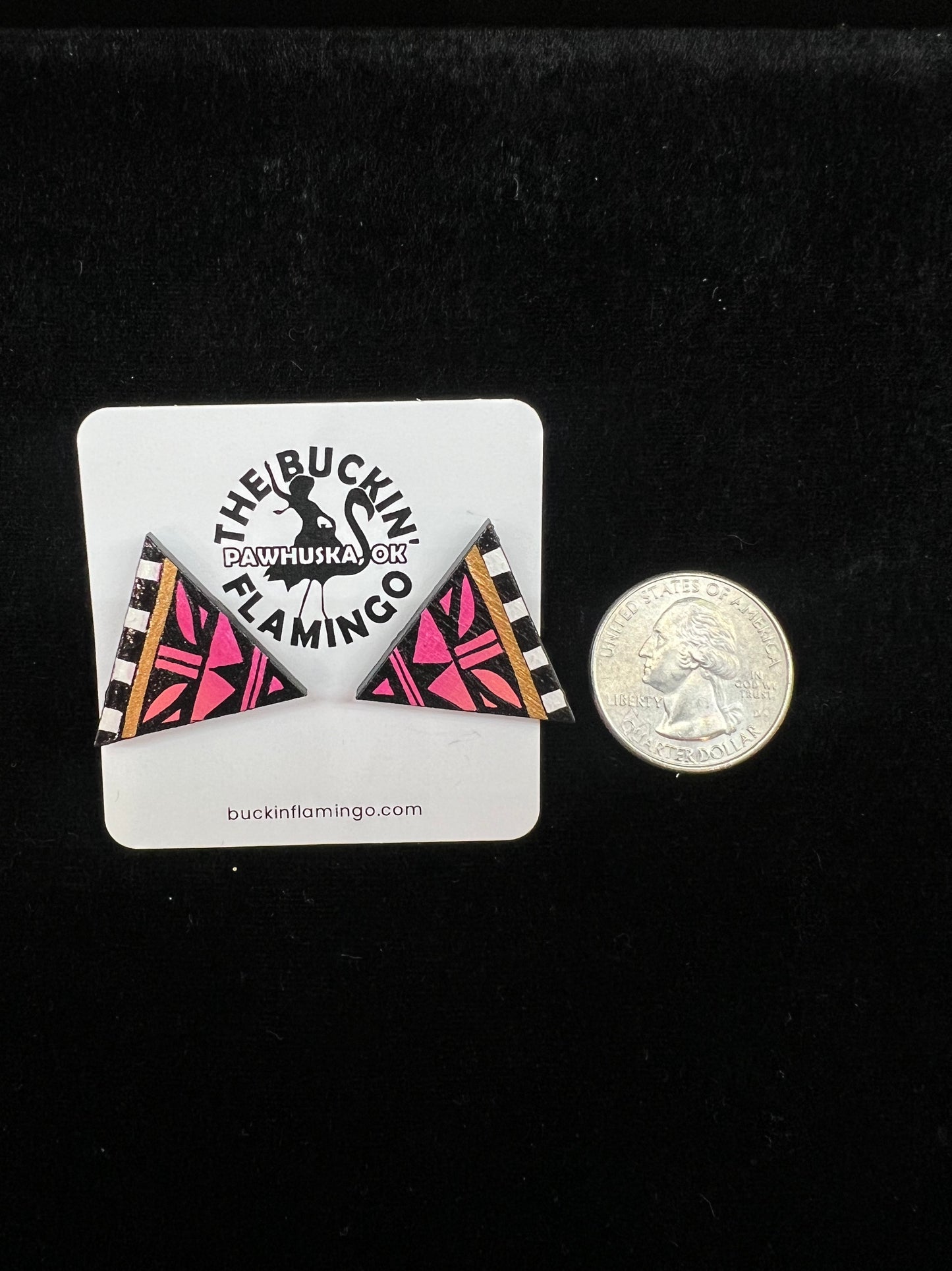 Hand cut & Hand painted Wooden Triangle Earrings by Micah Garcia, Santo Domingo