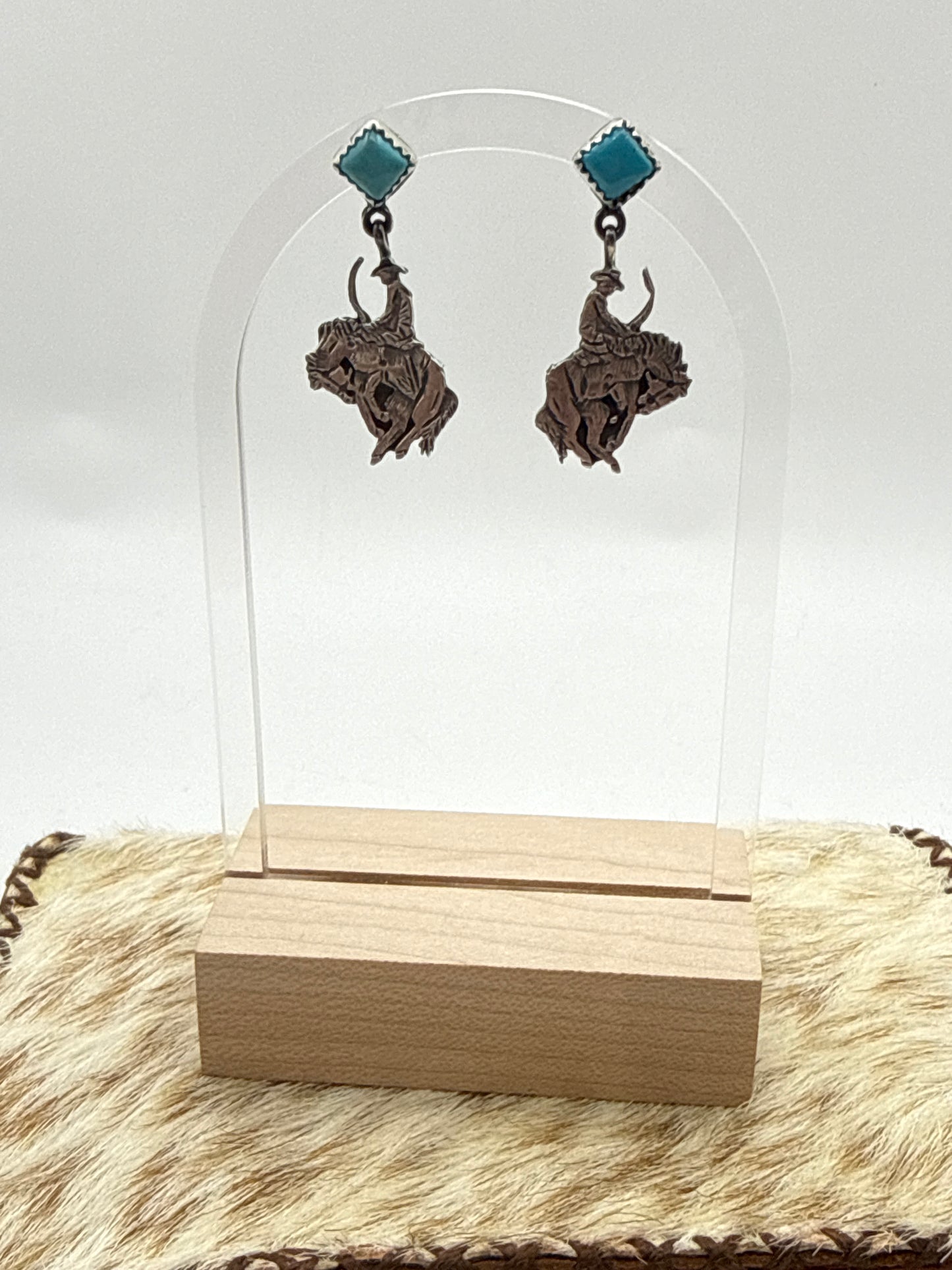 Buckin Horse Dangles with Turquoise Posts by Annie Spencer, Navajo