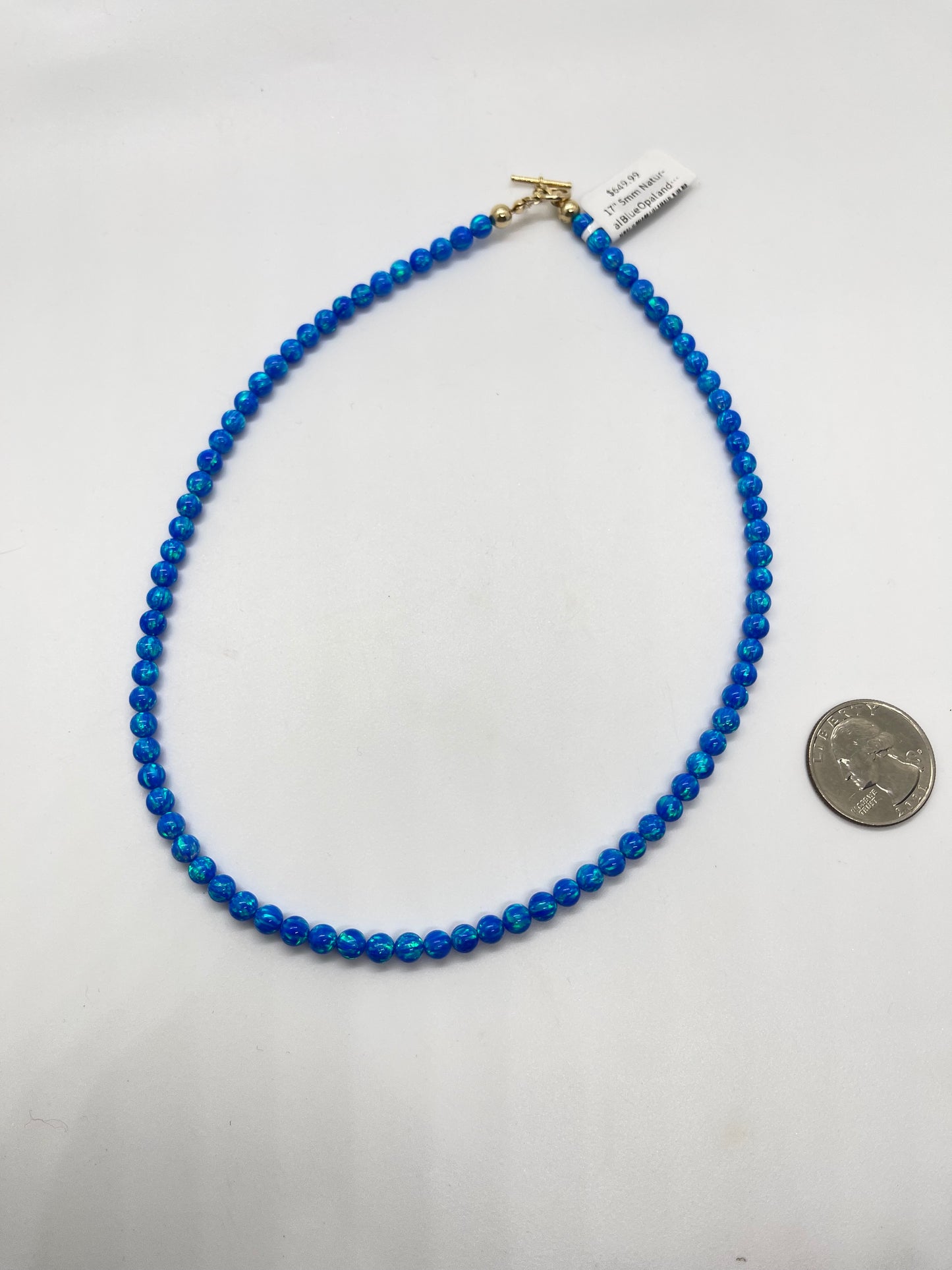 17" 5mm Natural Blue Opal and 14k Gold Necklace