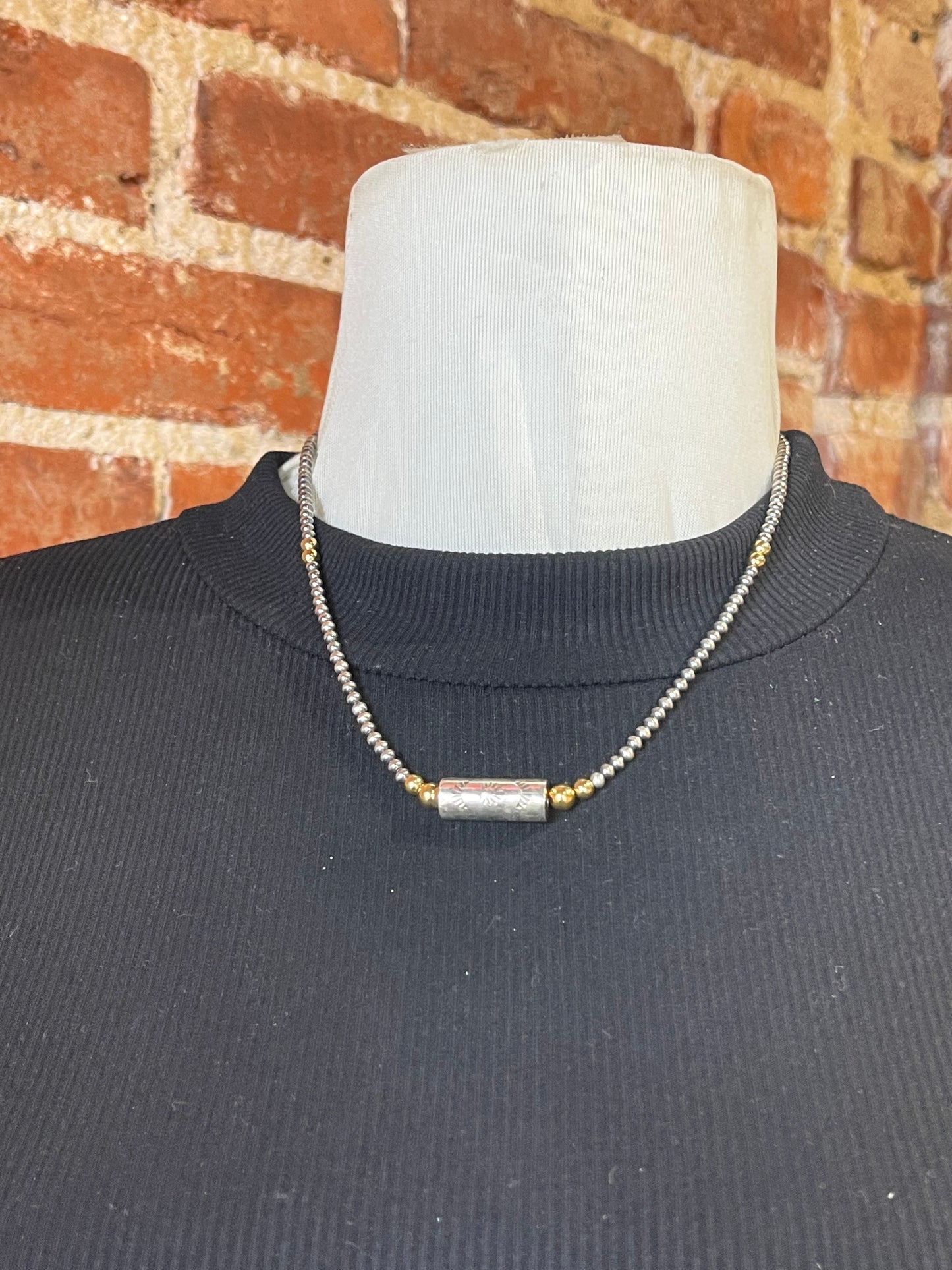 Navajo Pearls and 14k Gold Filled and Barrel Bead Necklace