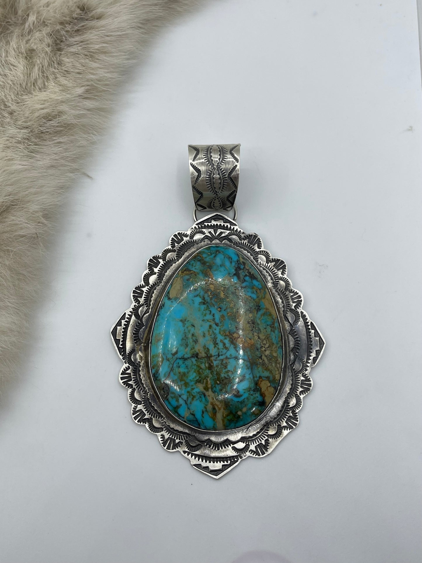 18mm Bale Kingman Turquoise Pendant by Rick Enriquez, Navajo