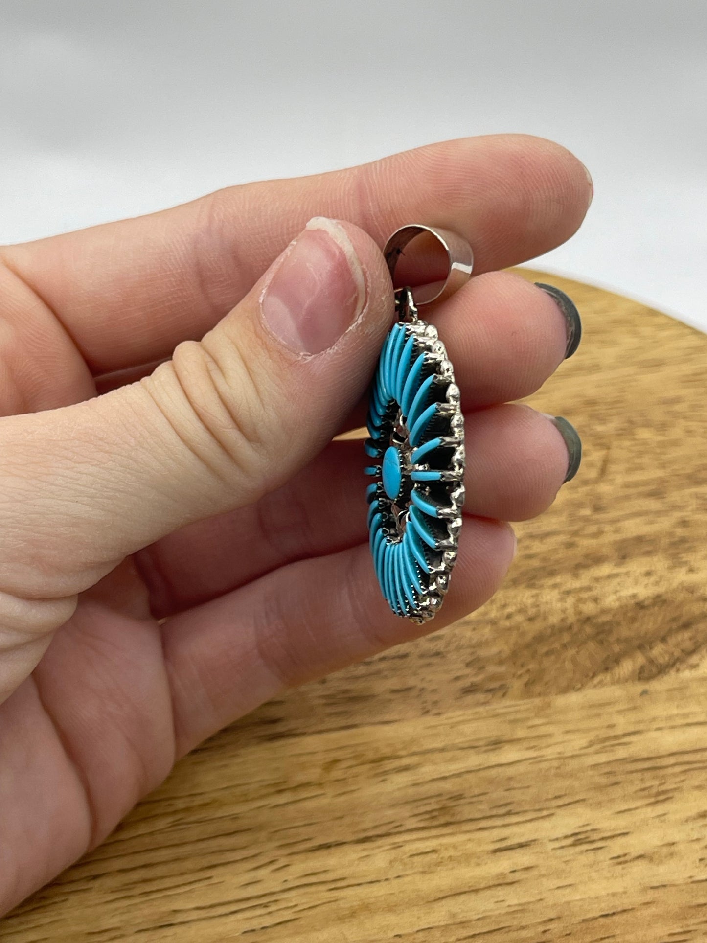 Turquoise Needlepoint Cluster Pendant with a 7.4mm Bale by Carla Laconsello, Zuni