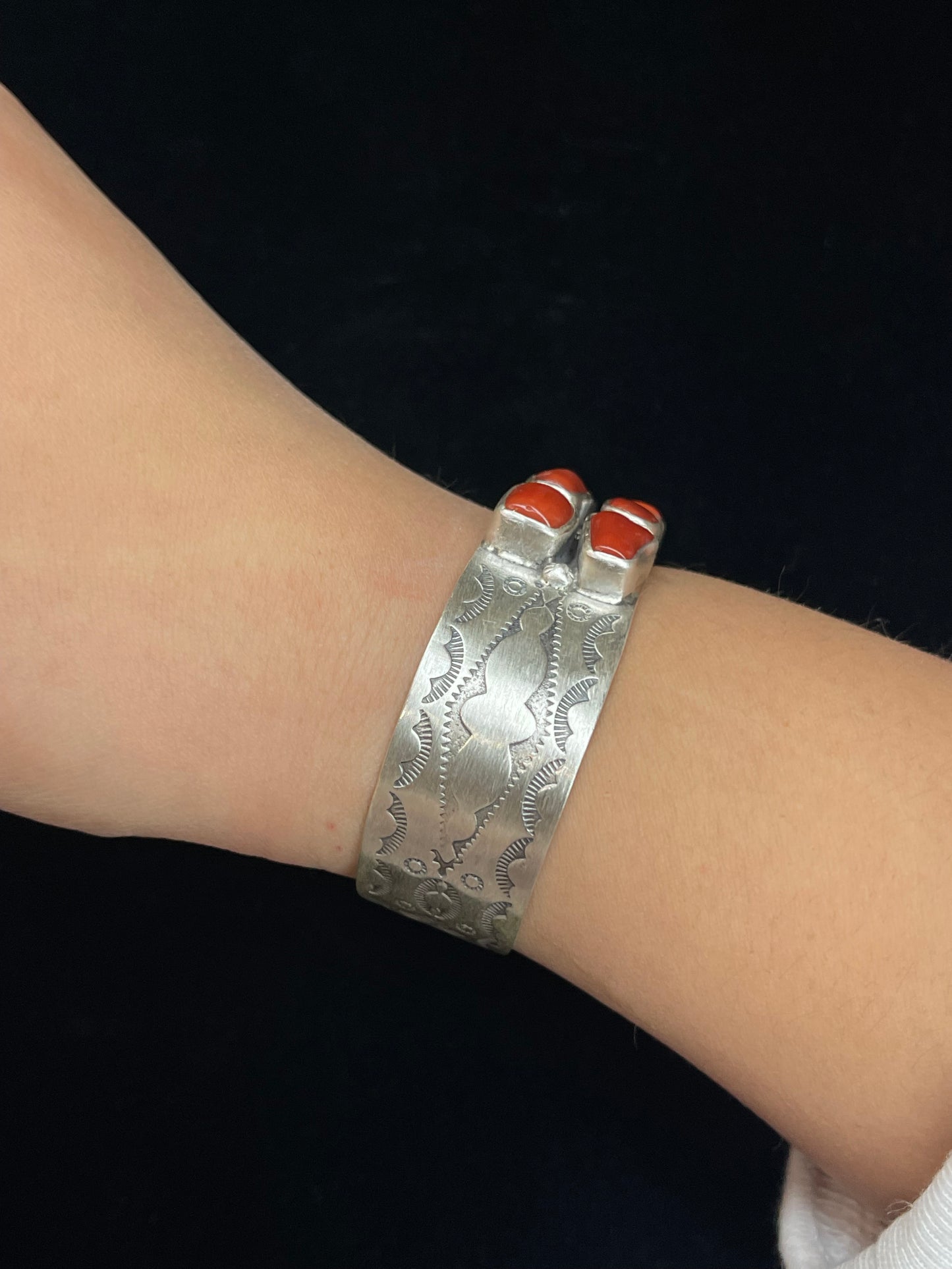 6 3/4" Red Coral 8 Stone Cuff Navajo Made