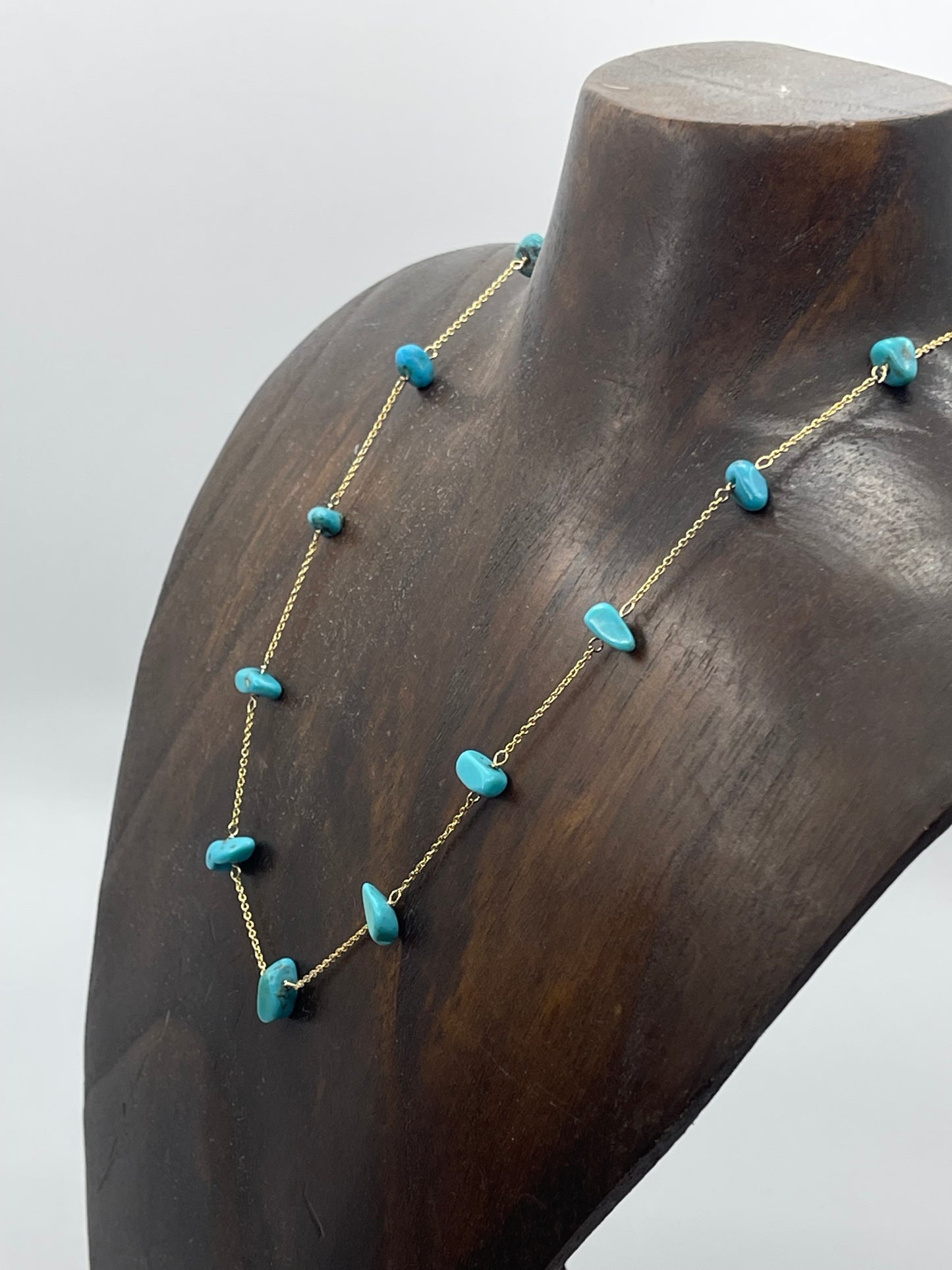 15"+2" Natural Turquoise Chunks and 14k Gold Filled Chain Necklace