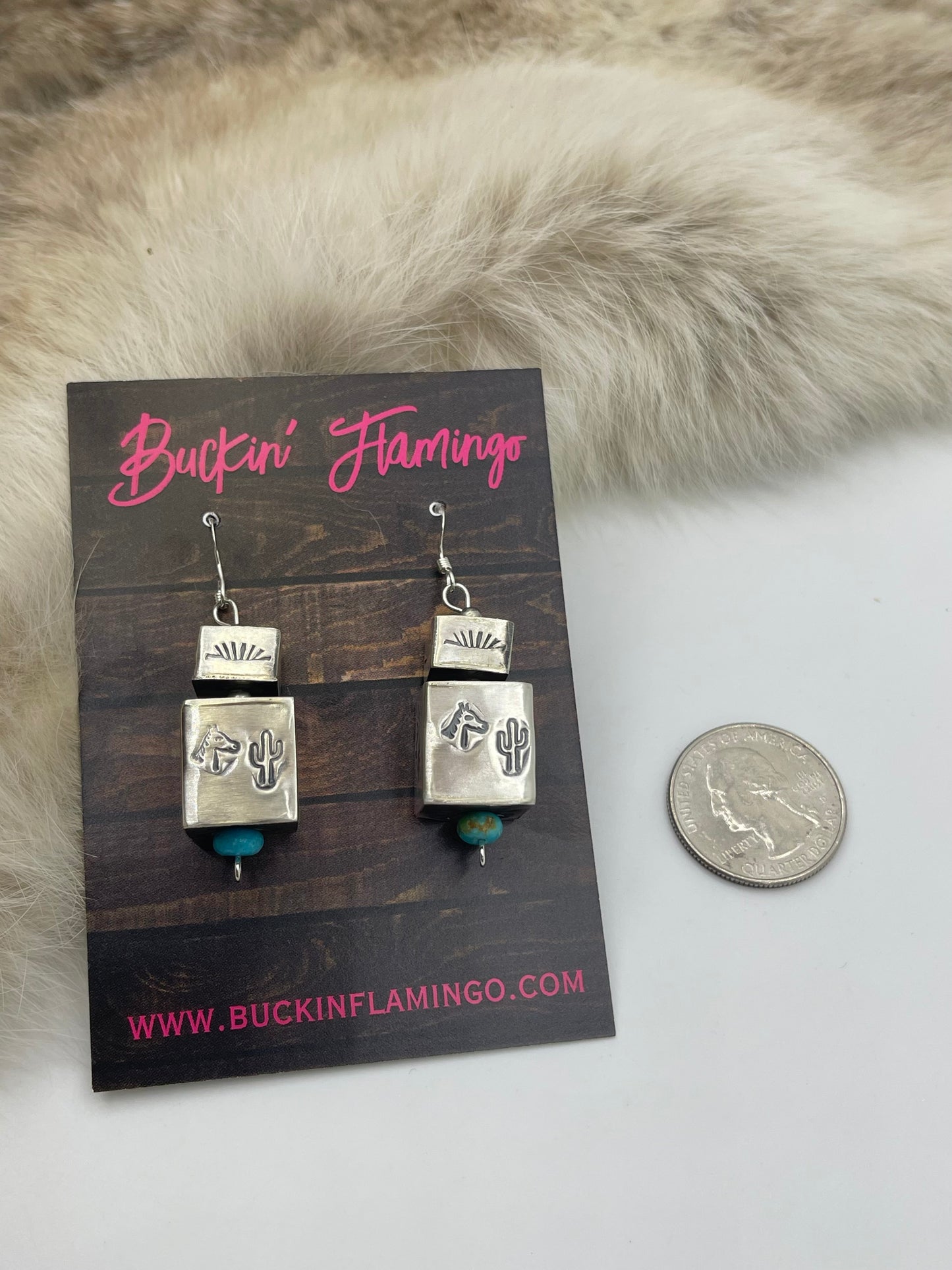 Handmade Navajo Pearl Cube Bead with Horse Stamping by Sophia Becenti, Navajo