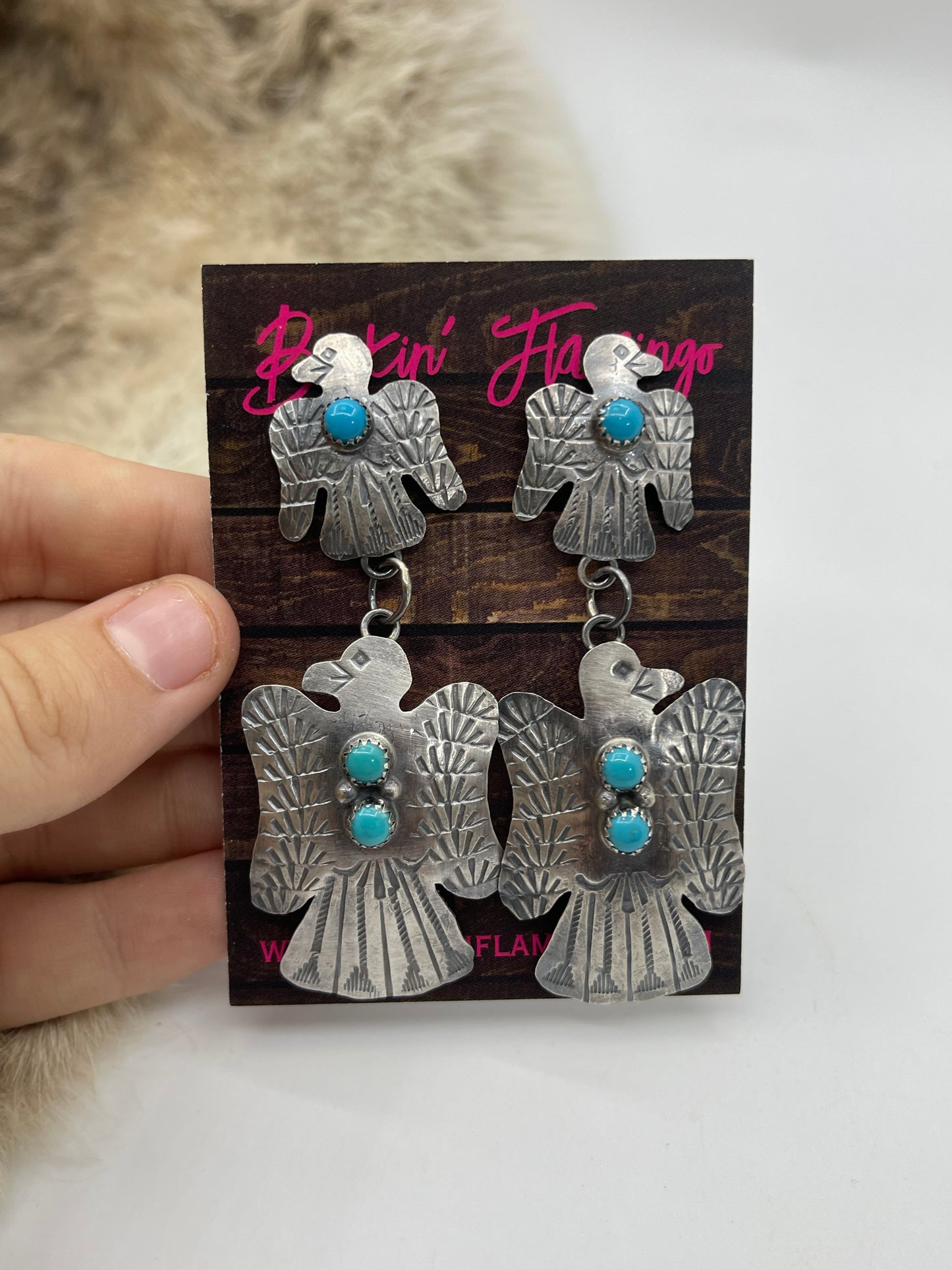 Double Dangle Post Thunderbird Earrings by Gabrielle Yazzie, Navajo