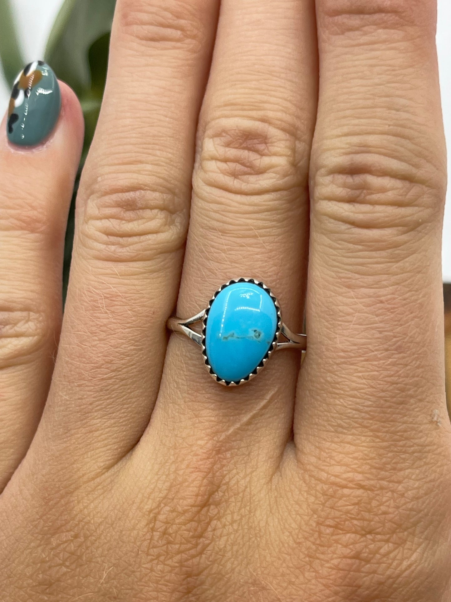 9.0 Turquoise Oval Ring by Letricia Largo, Navajo