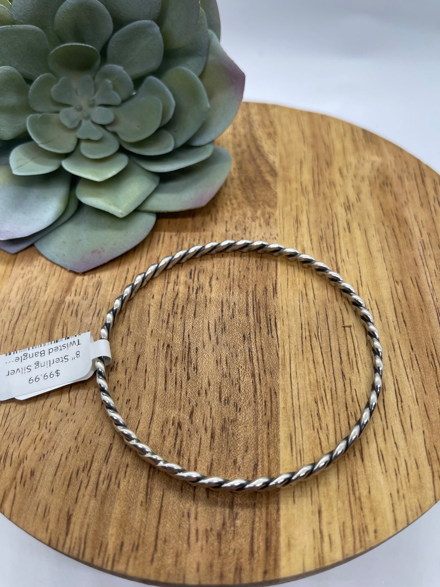 8.25" Sterling Silver Twisted Bangle by Elaine Tahe, Navajo