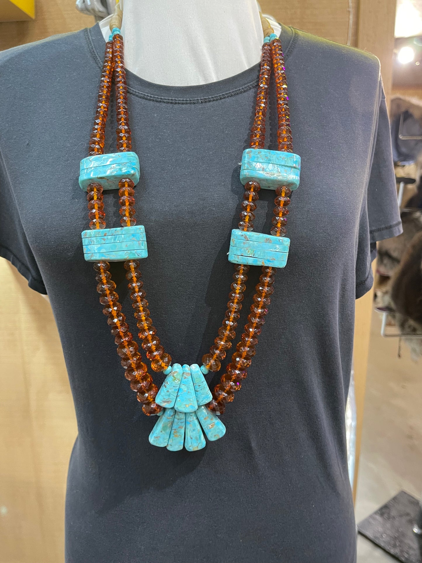 Graduated Amber Beads with Turquoise Necklace