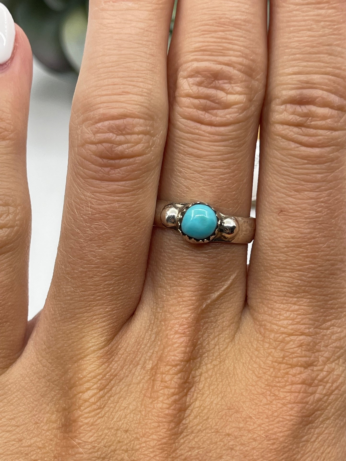 6.0 Turquoise Circle Ring by Joanita Yatsattie, Zuni