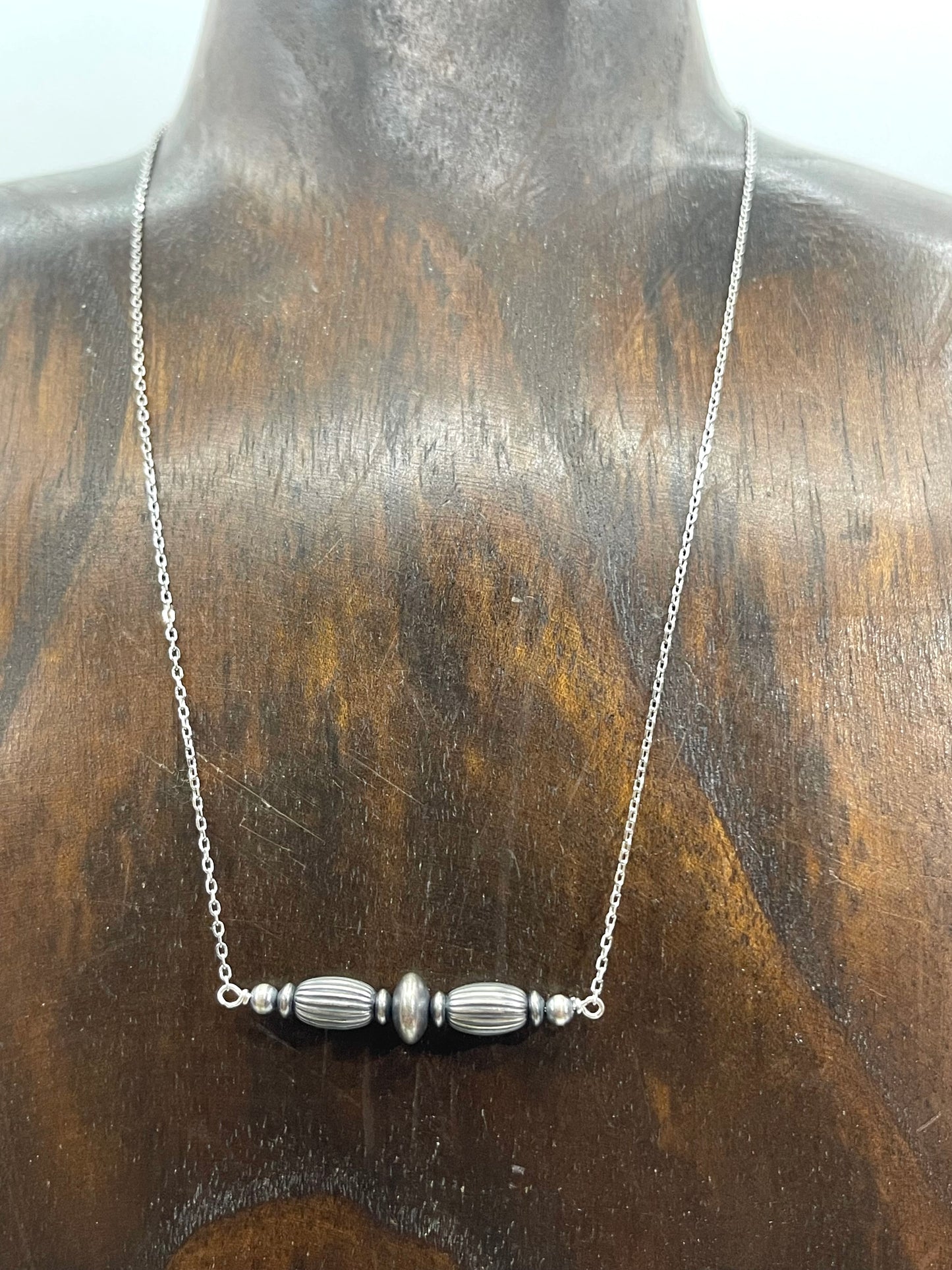16" Sterling Silver Melon Bead Navajo Style Pearl Bar Necklace