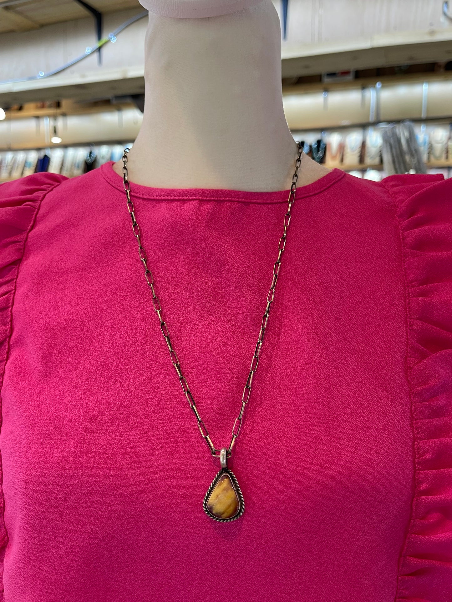 Spiny Oyster Pendant by Johnny Dixon, Navajo on 24" Chain by Sally Shurley, Navajo