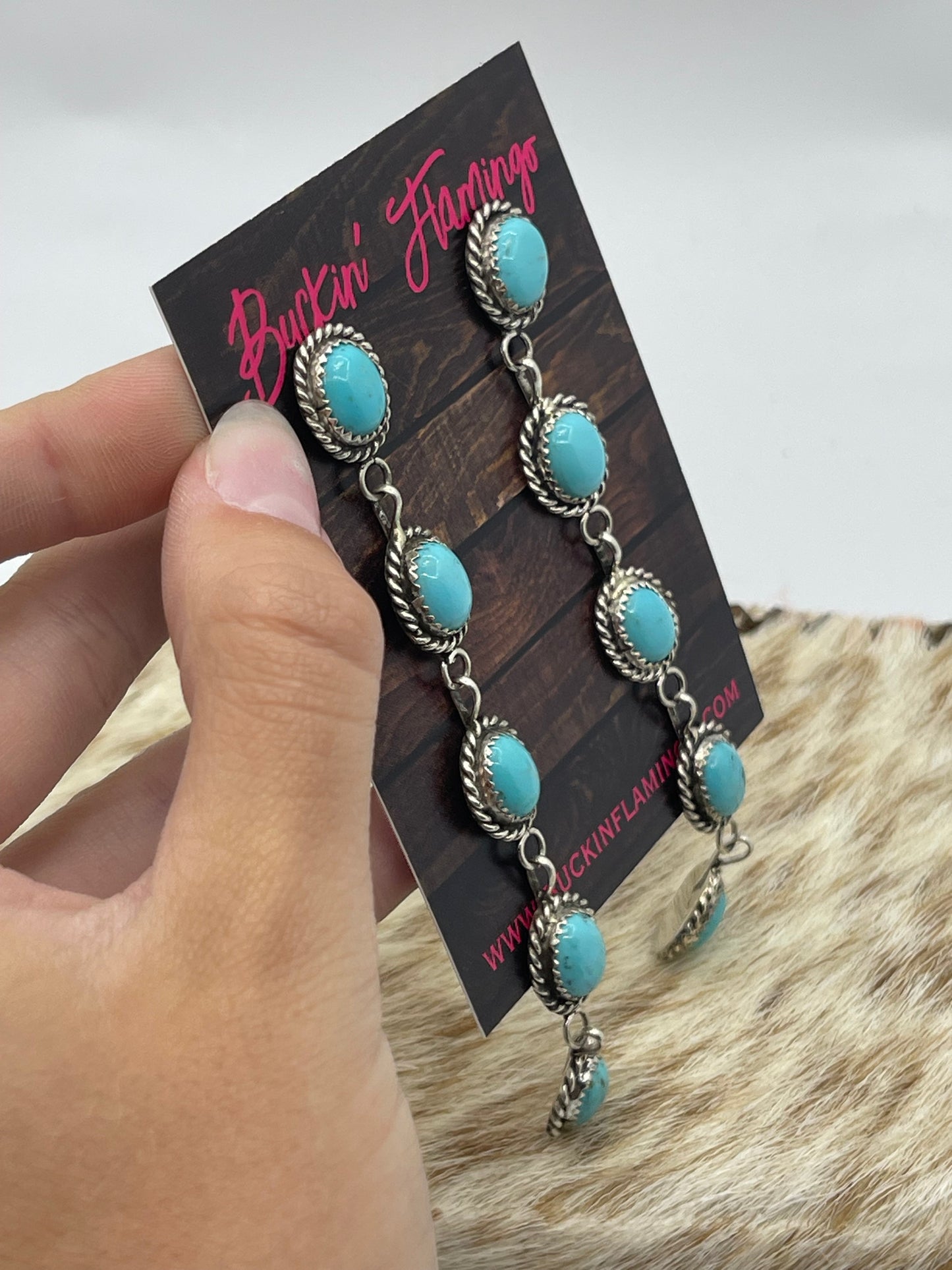 5 Stone Kingman Turquoise Post Dangle Earrings by Maxine Ramirez, Navajo