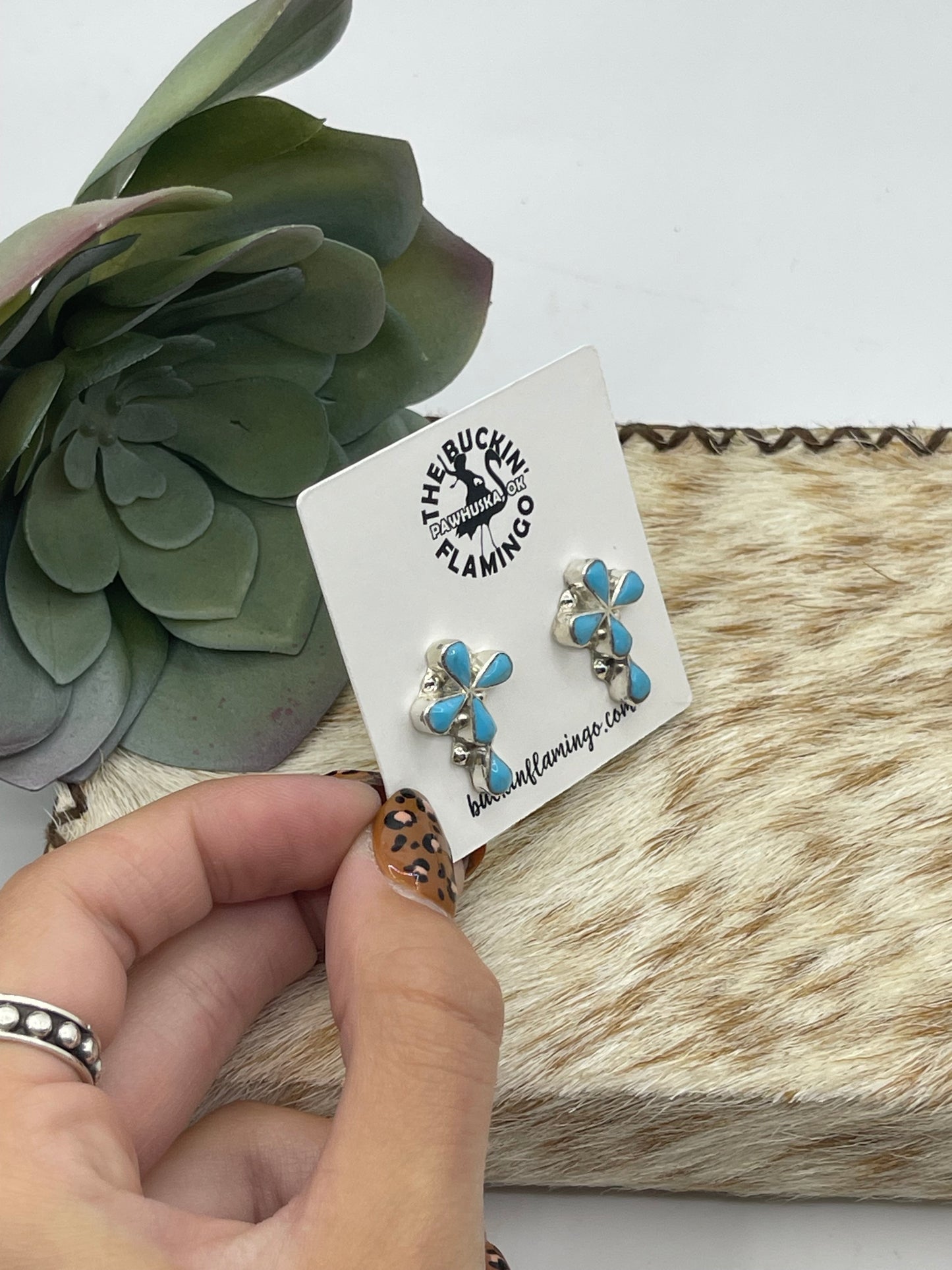 Turquoise Cross Post Earrings by Pino Yazzie, Zuni