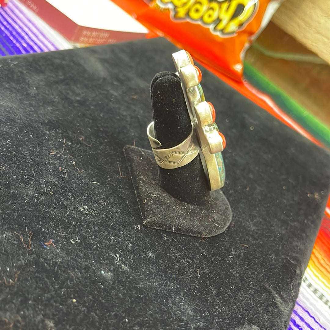 Adjustable Cactus Turquoise and Spiny Oyster Ring