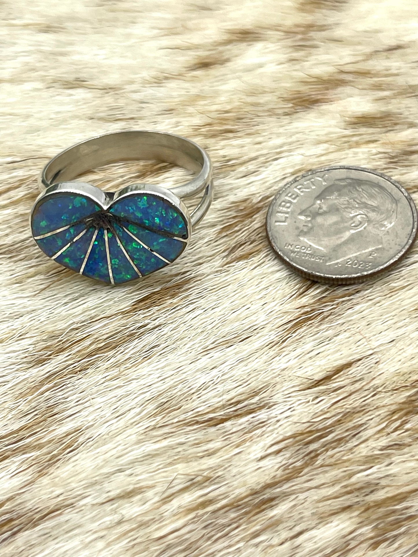8.5 Blue Opal Inlay Heart Ring