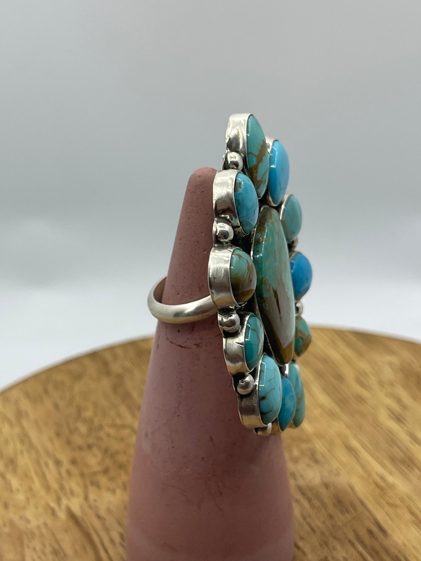 Adjustable 6.0-11.0 Turquoise Cluster Ring by Geraldine James, Navajo