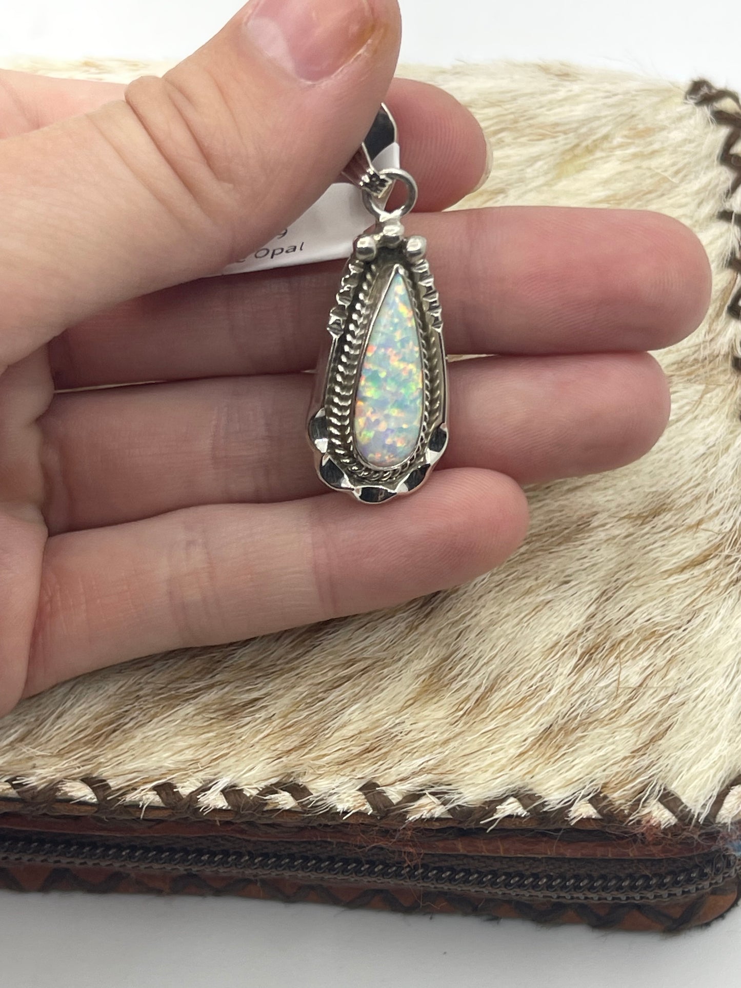 White Opal Teardrop Pendant with a 6.5mm Bale by Samuel Yellowhair, Navajo