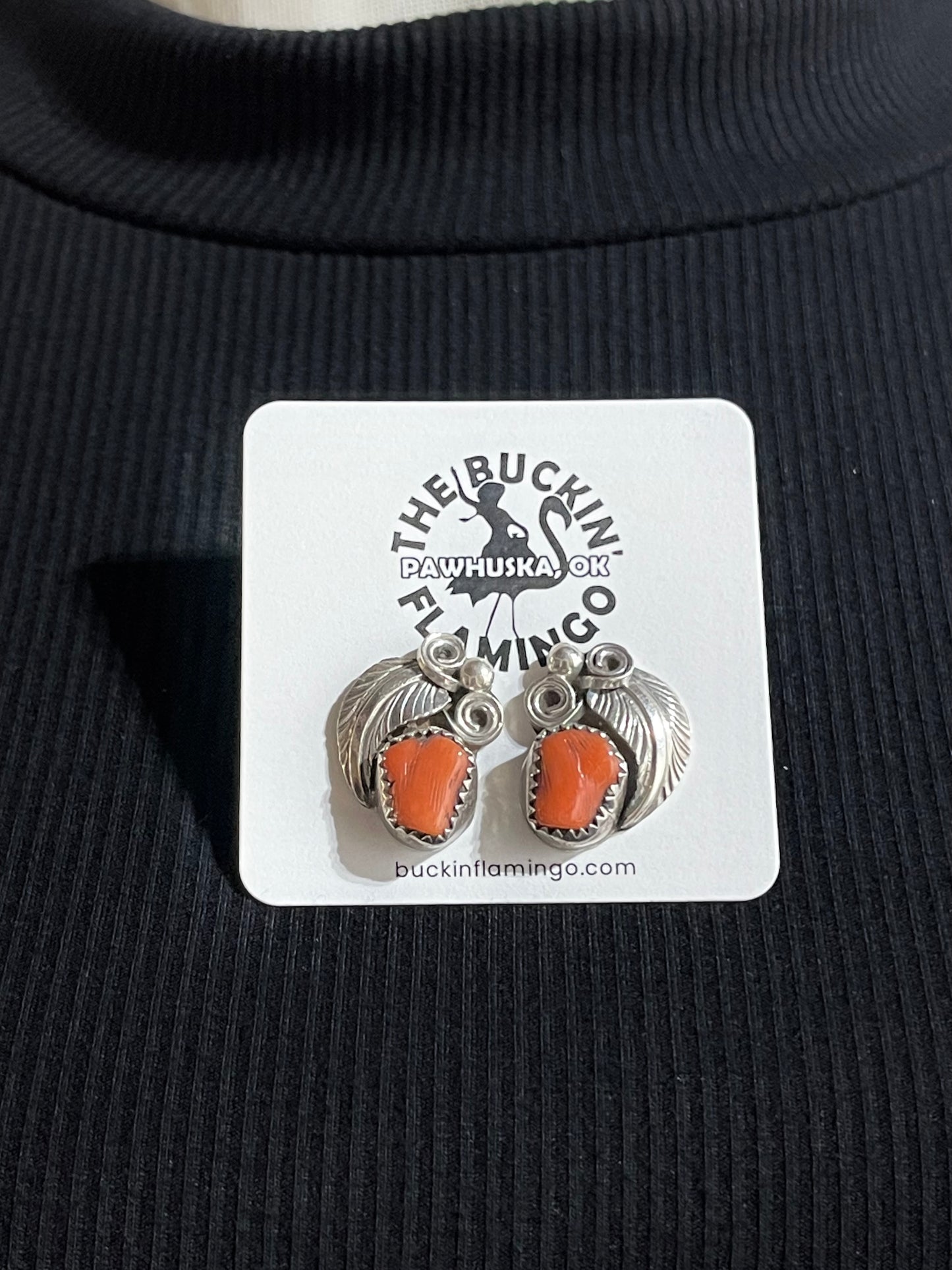24" Natural Red Coral Squash Blossom and Earring Set by the Yazzie Family, Navajo