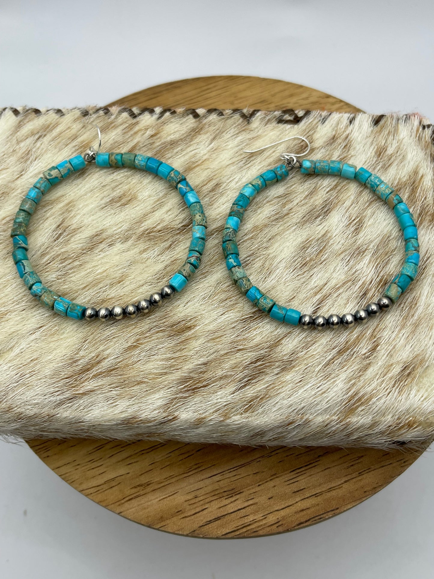 Turquoise Heishi Bead Hoops with Navajo Style Pearls