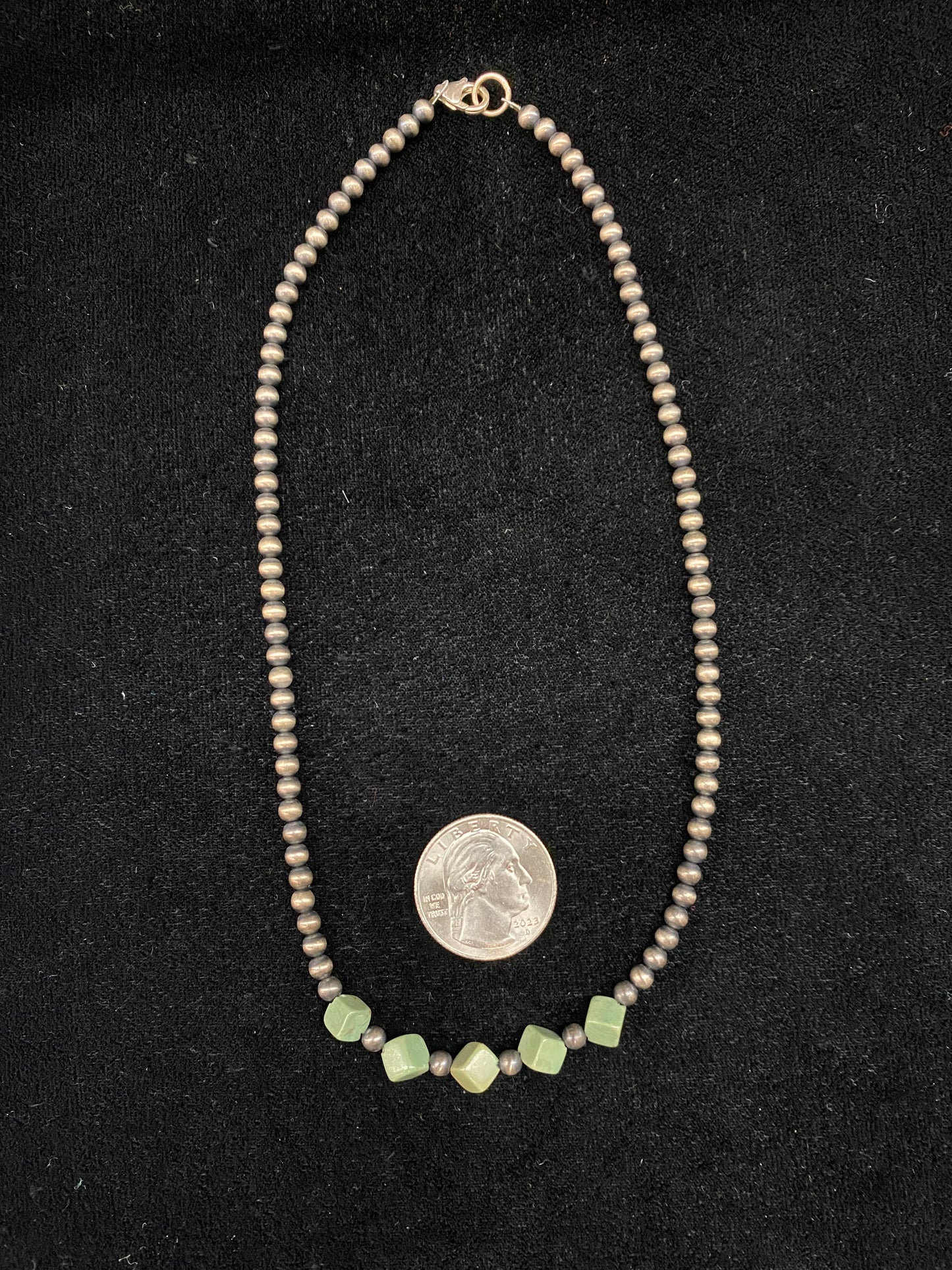 16" 4mm Navajo Pearls with Nevada Green Turquoise Cube Beads