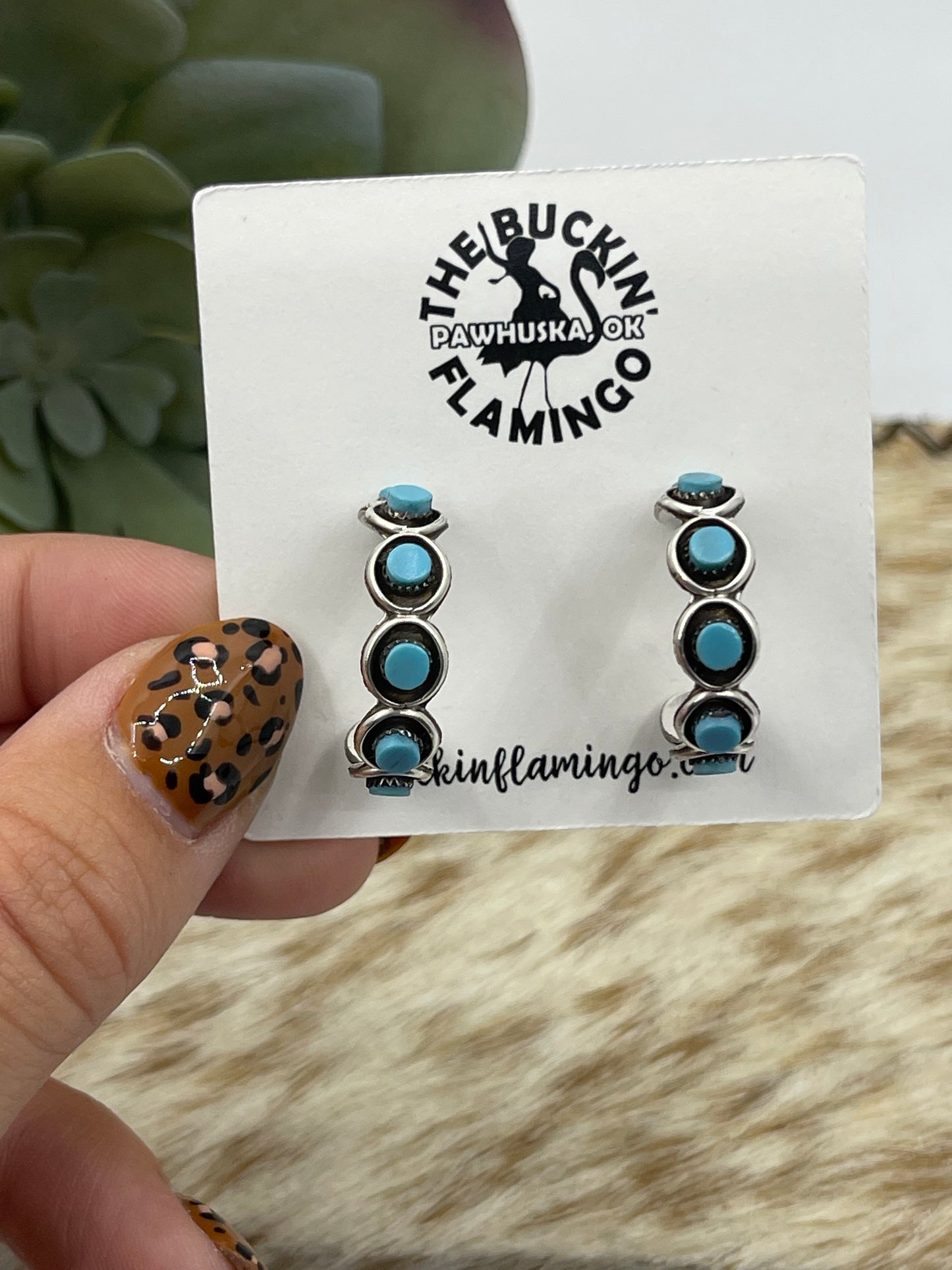Turquoise Snake Eye Post Hoop Earrings by Ivy Booqua, Zuni