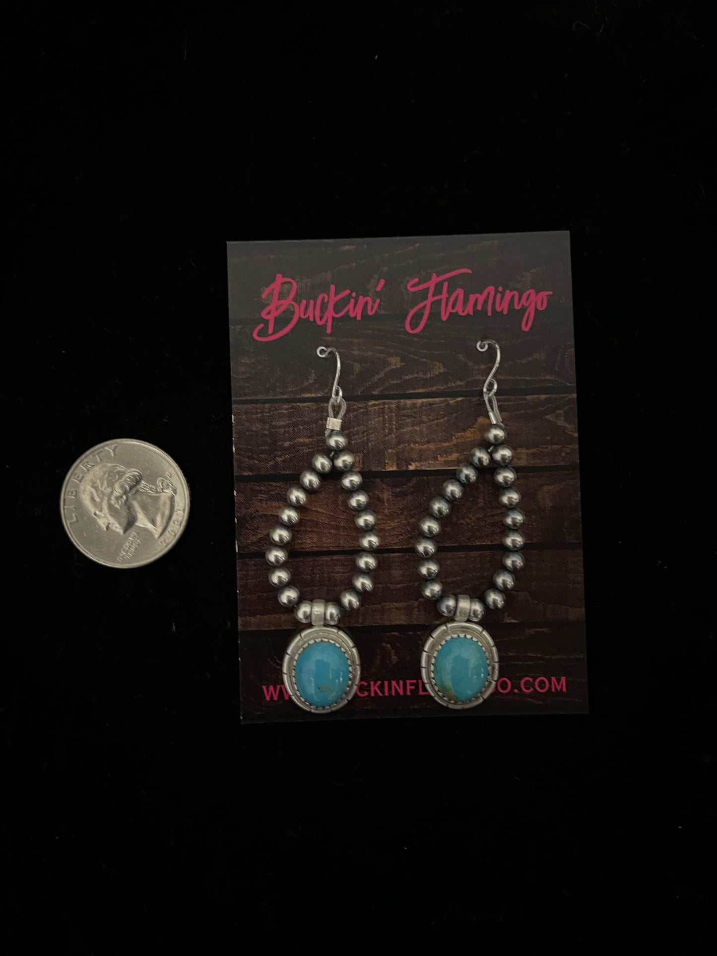 4mm Navajo Pearl and Turquoise Double Dangle Teardrop Earrings by Zia