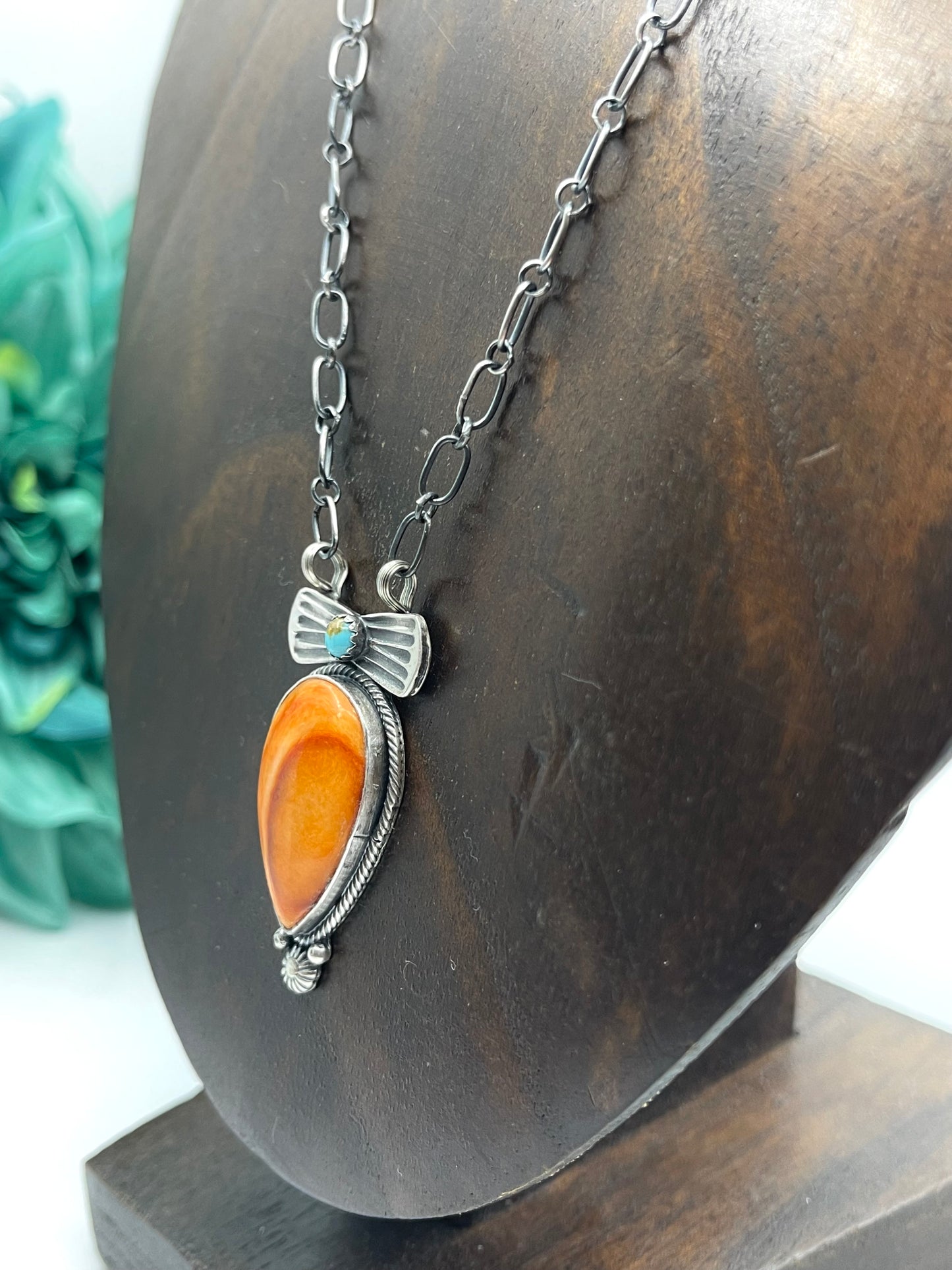16" Spiny Oyster With Turquoise By Verley Betone, Navajo