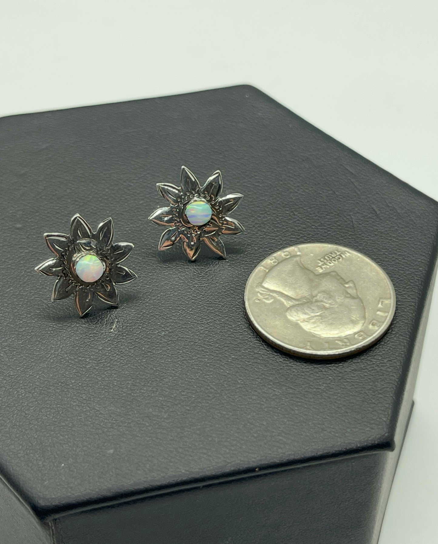 White Opal Sun Post Earrings by Sonyei Coho, Navajo