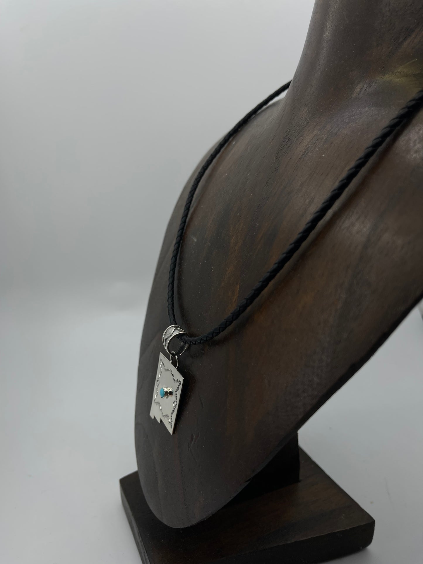 Turquoise New Mexico Pendant Necklace with Leather Chain by Brandon Belin, Navajo