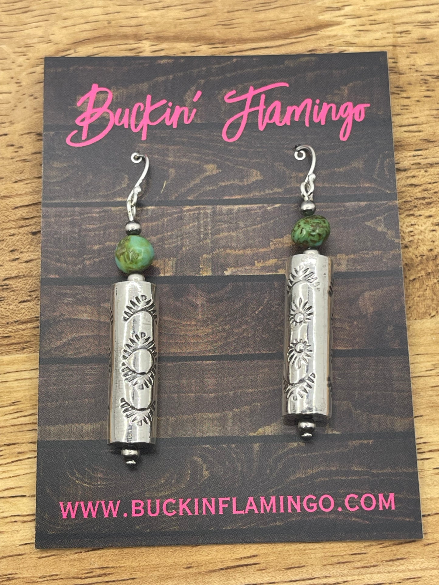 Barrel Bead Dangle Earrings with Royston Turquoise