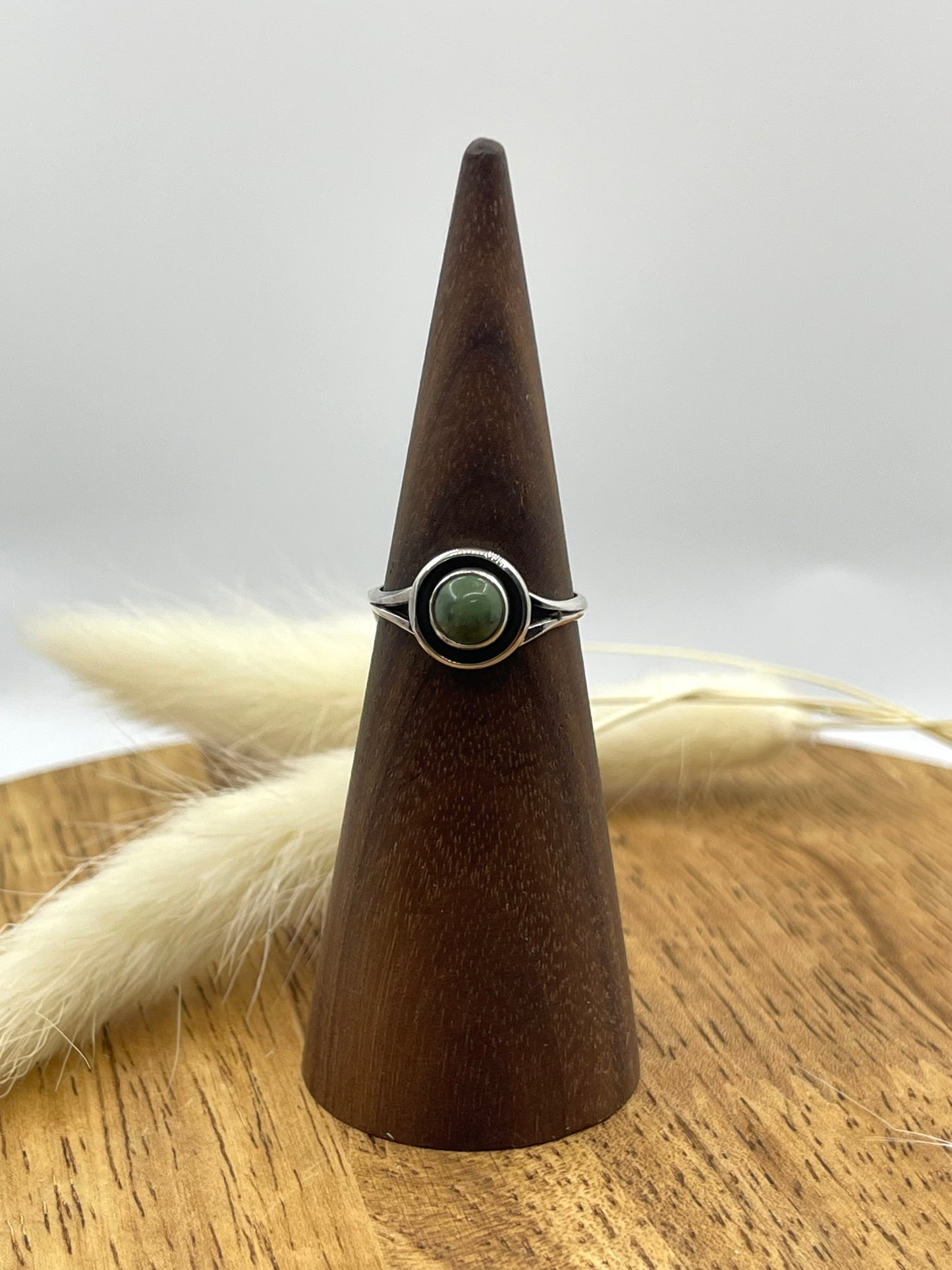 5.0 Dainty Turquoise Circle Ring by Martin Perry, Navajo