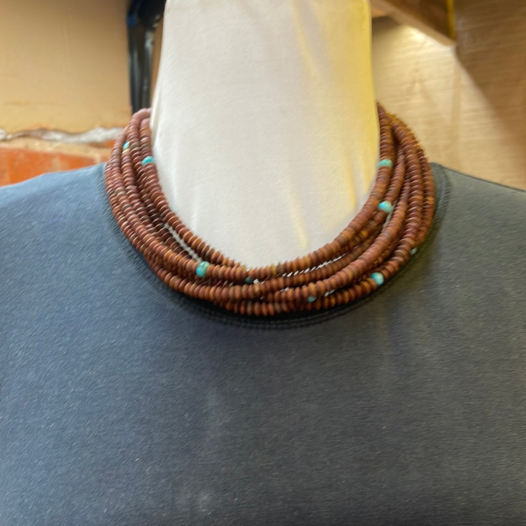 19" Pipestem and Turquoise Necklace by Jolene Bird, Santo Domingo