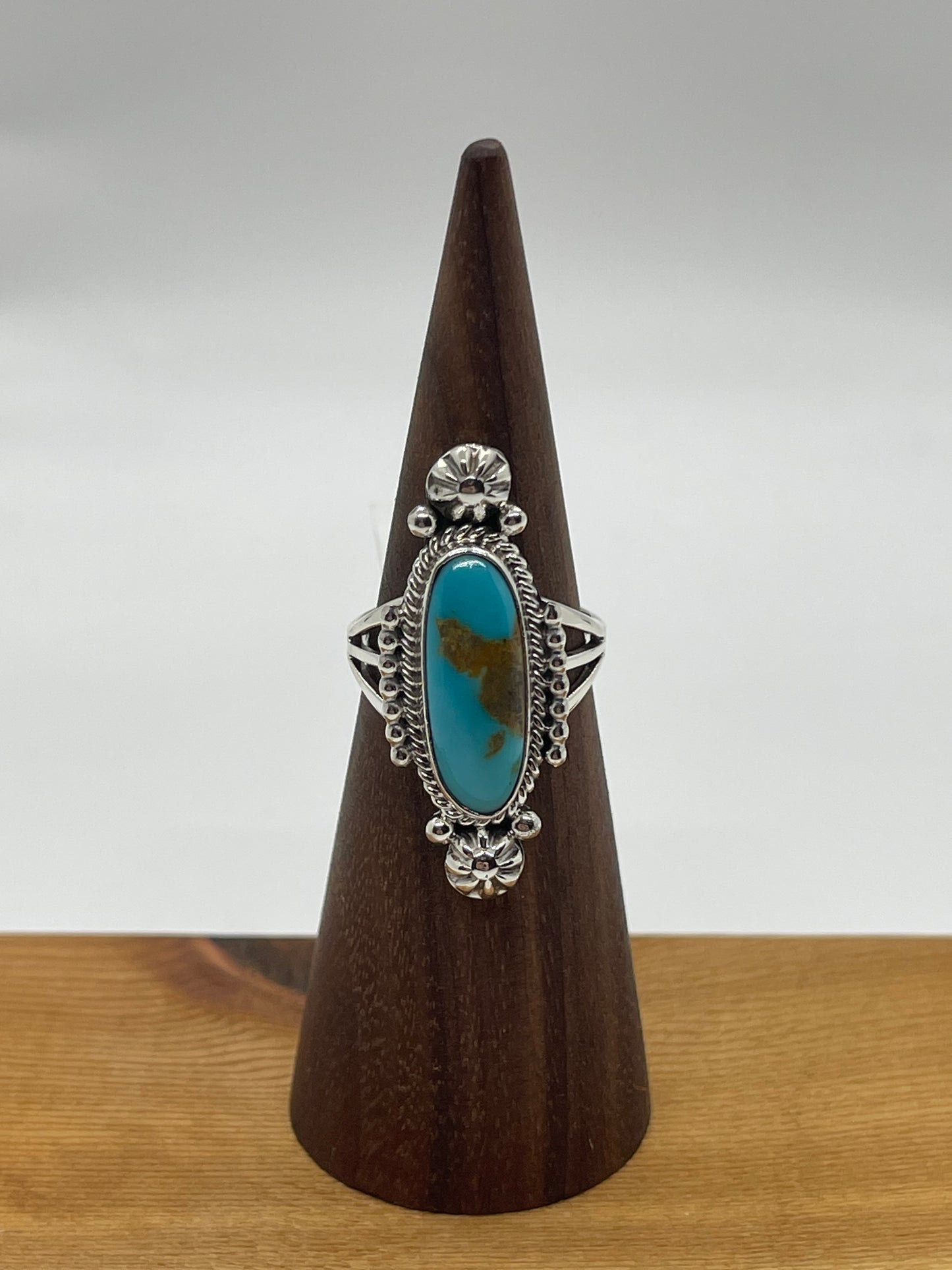 9.0 Kingman Turquoise Oval Ring by Daniel Benally, Navajo