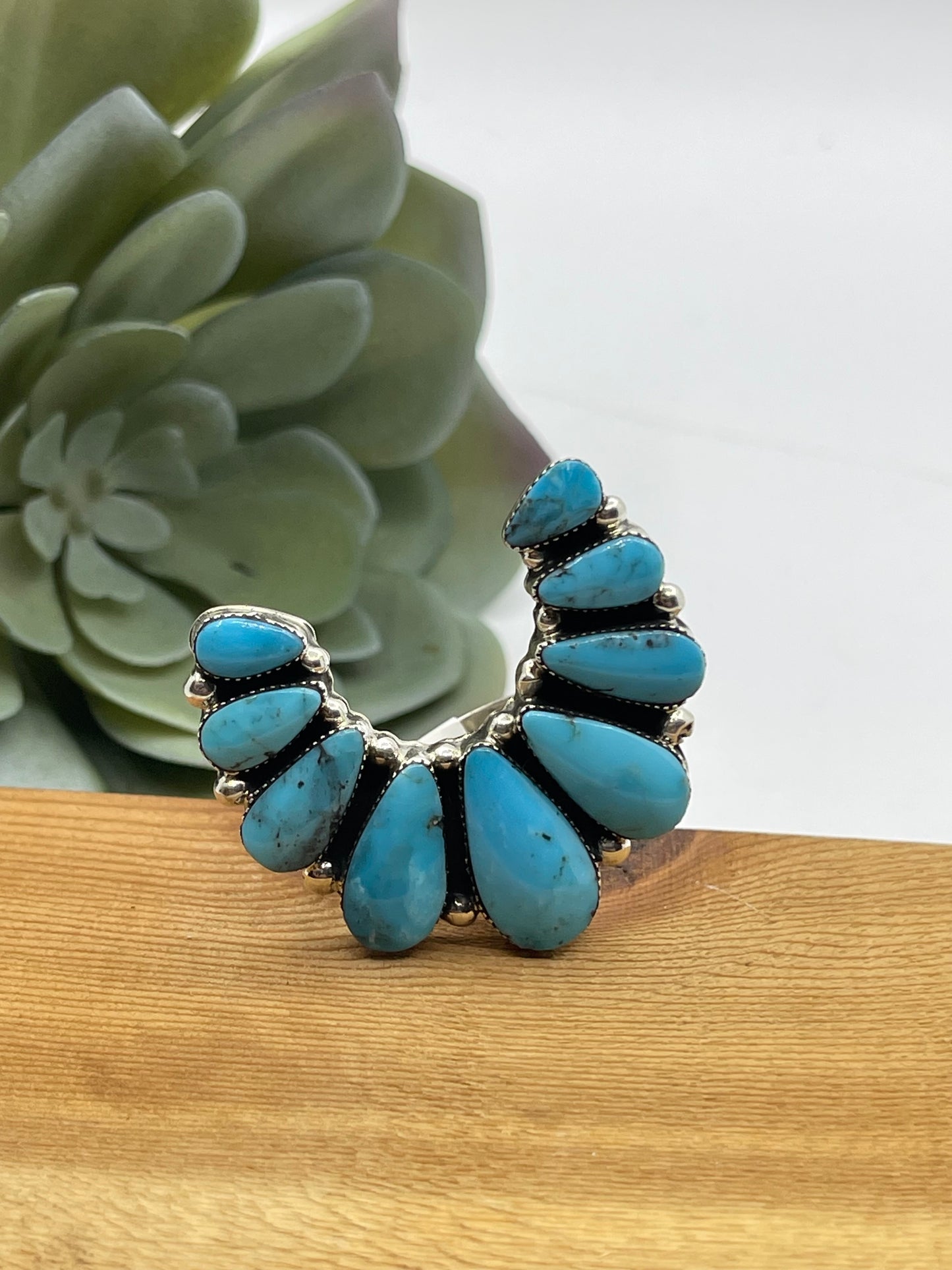 8.5 Kingman Turquoise Naja Ring by Charlene Yazzie, Navajo