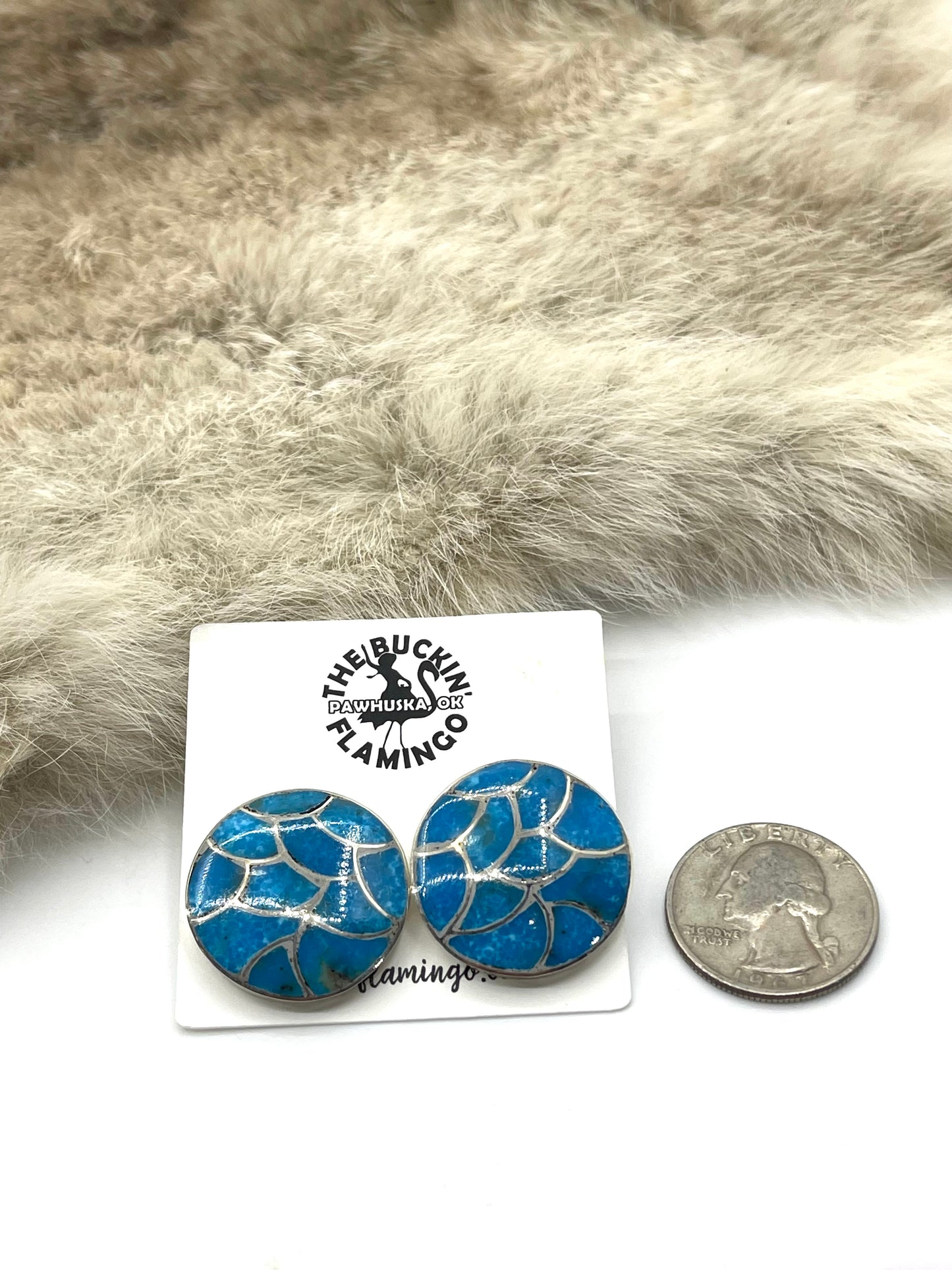 Fish Scale Zuni Inlay Circle Earrings by Lynelle Johnson, Zuni Post @ Top