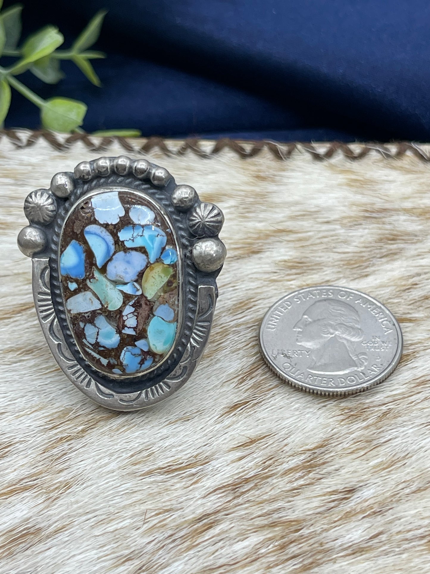 10.0 Gold Hills Mosaic Turquoise Ring By Boyd Ashley, Navajo