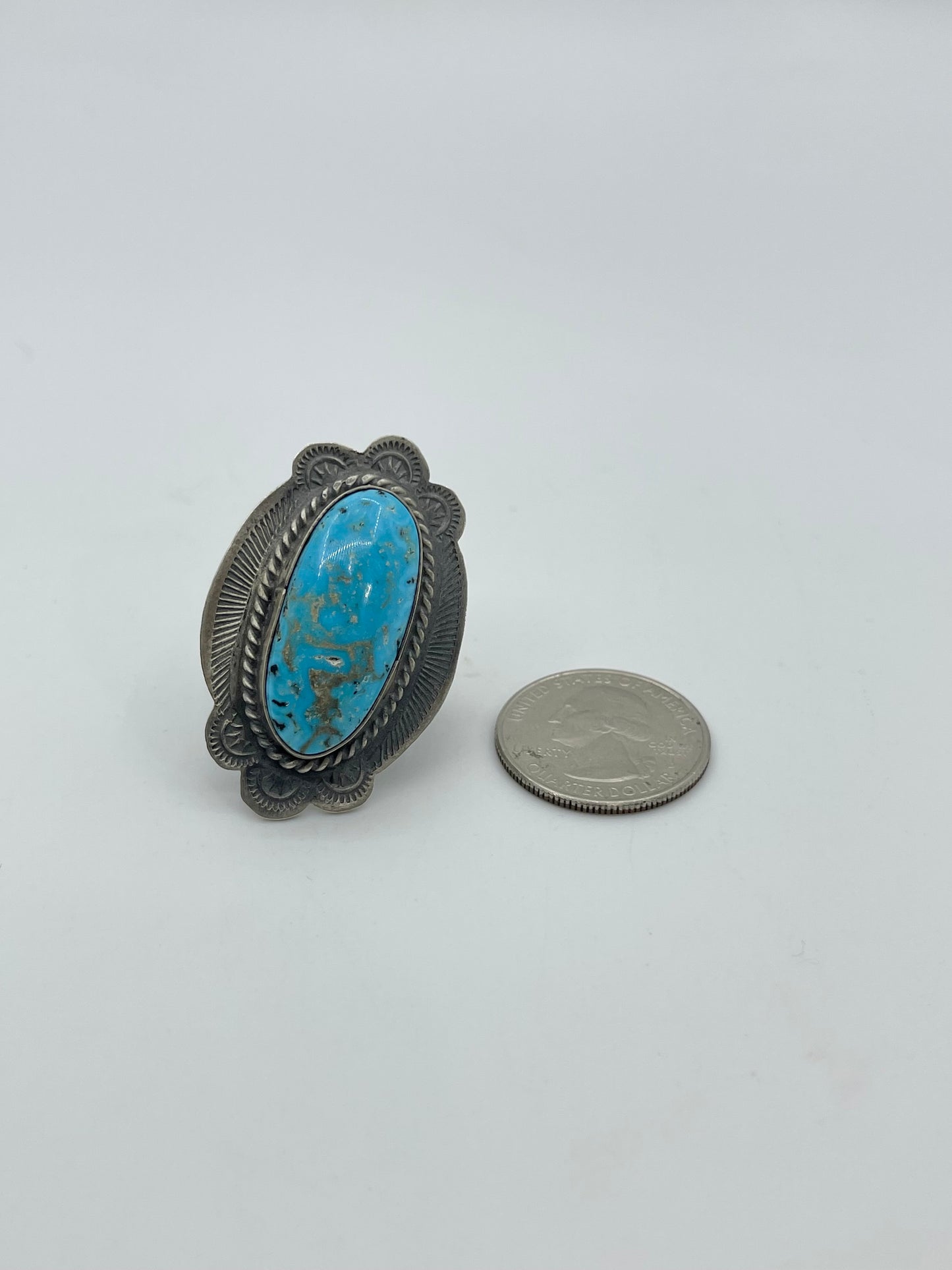 7.5 Oval Kingman Turquoise Ring By Boyd Ashley Navajo