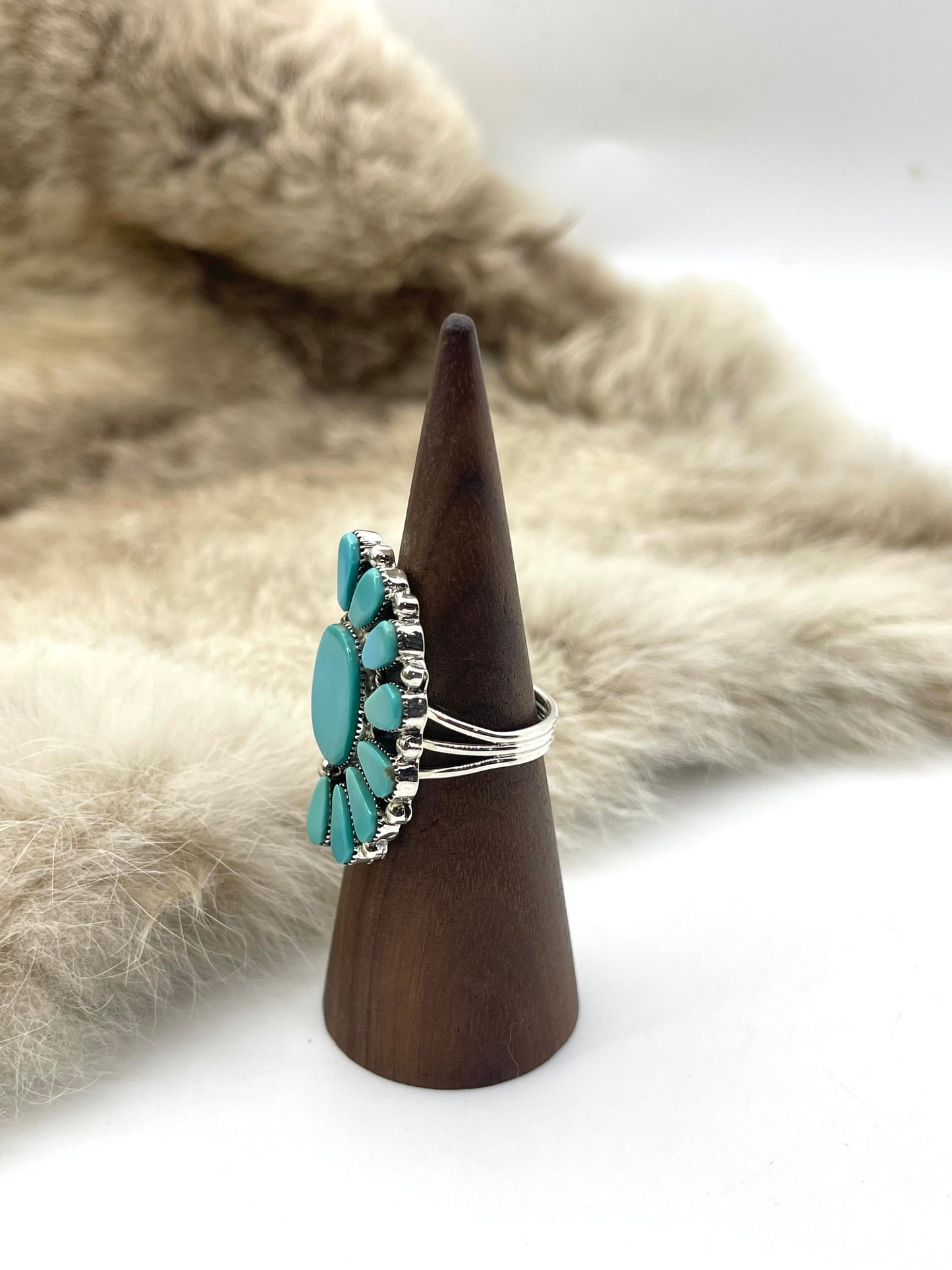 8.0 Half Cluster Turquoise Ring by Jimmy Garcia, Navajo