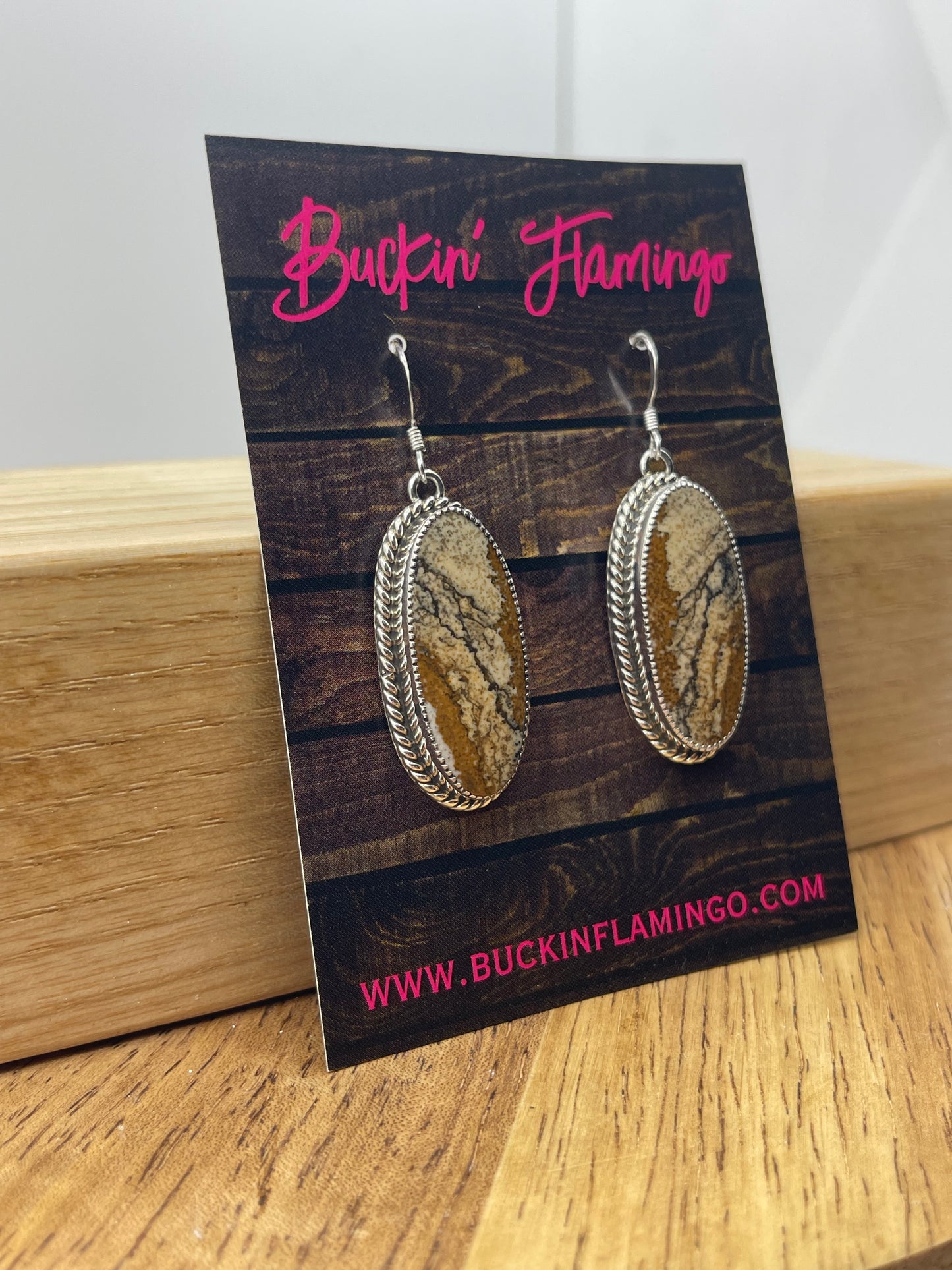 Sandstone Jasper Oval Dangle Earrings, Navajo