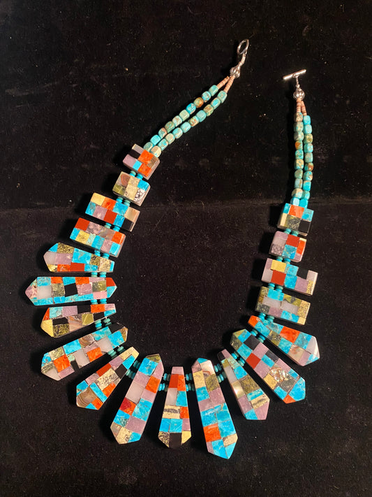 Paper Thin Inlay Lapidary Necklace by Jolene Bird