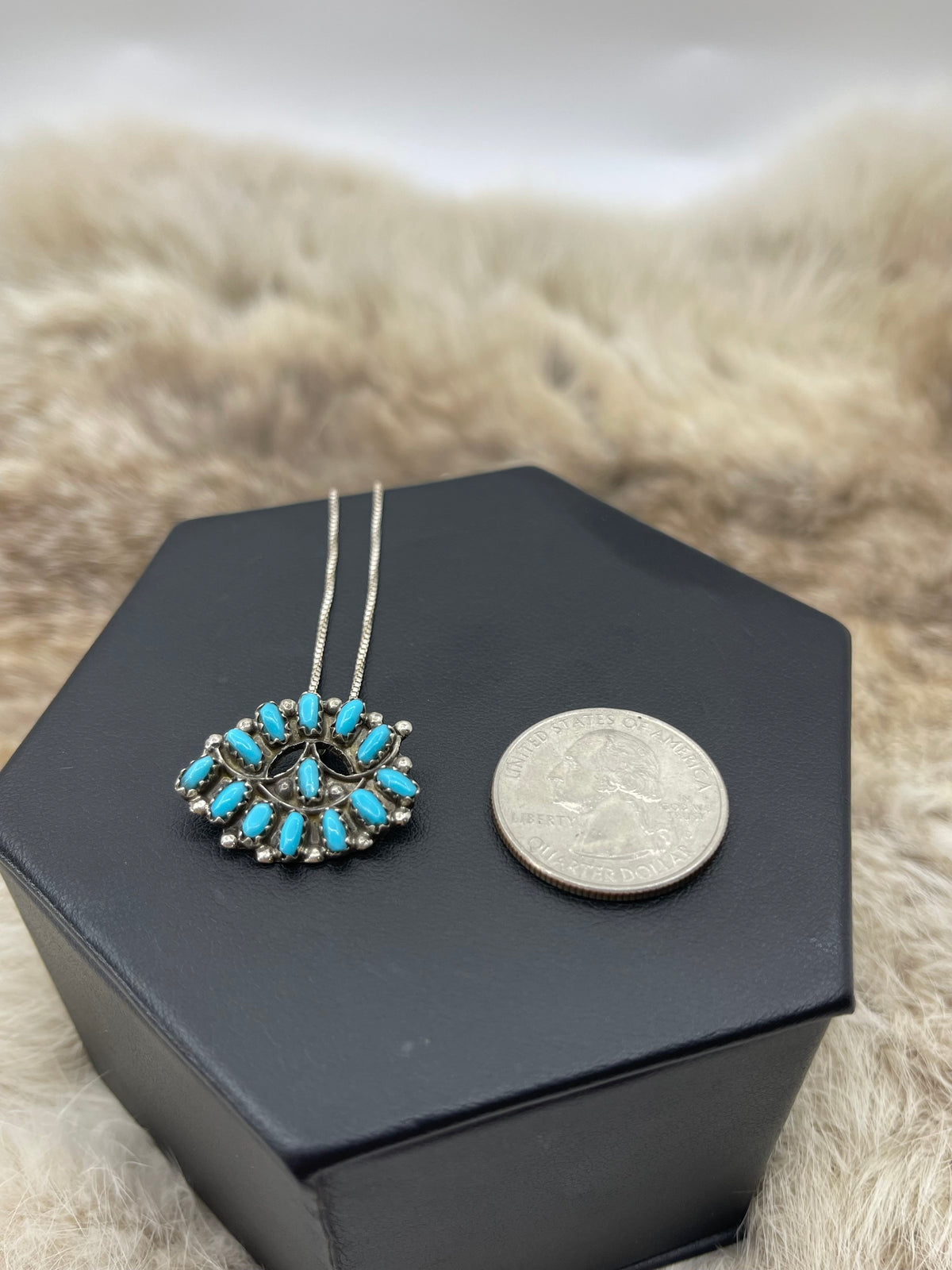 15" Sleeping Beauty Zuni Needlepoint Turquoise Pendant, Zuni